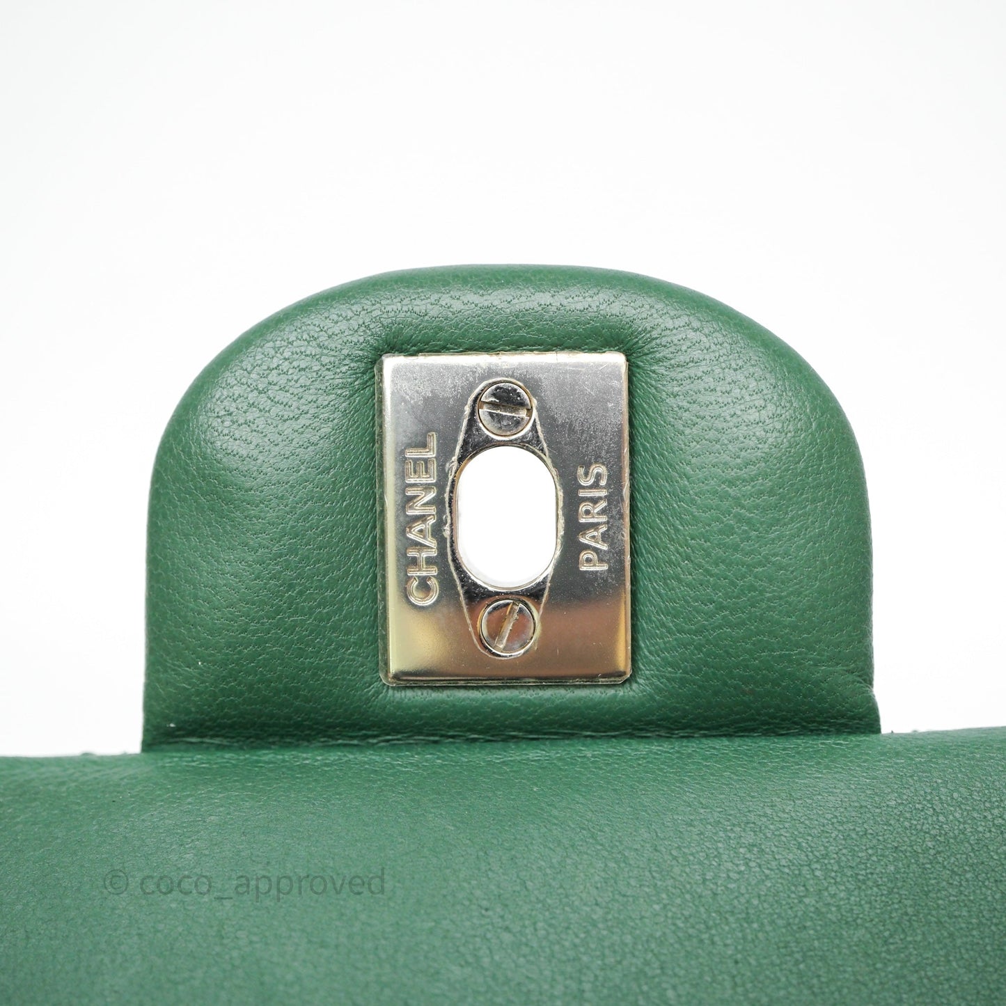 Chanel Quilted Mini Rectangular Green Lambskin Silver Hardware