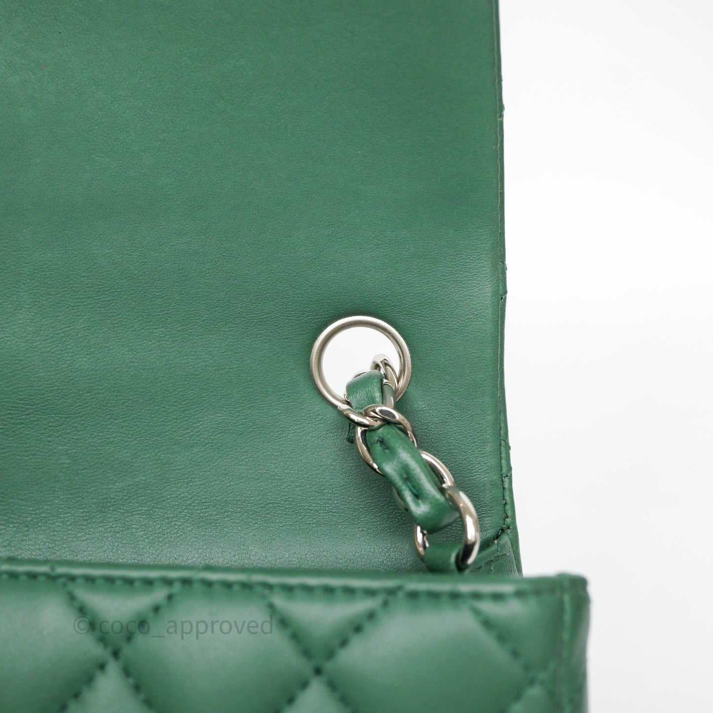 Chanel Quilted Mini Rectangular Green Lambskin Silver Hardware