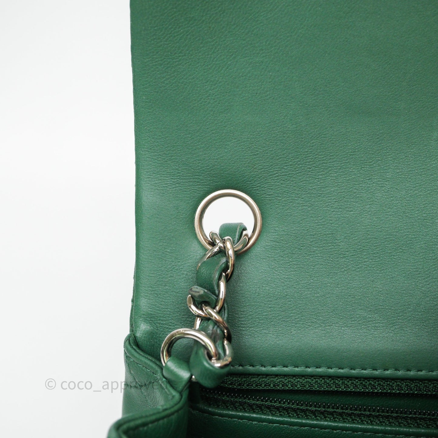 Chanel Quilted Mini Rectangular Green Lambskin Silver Hardware