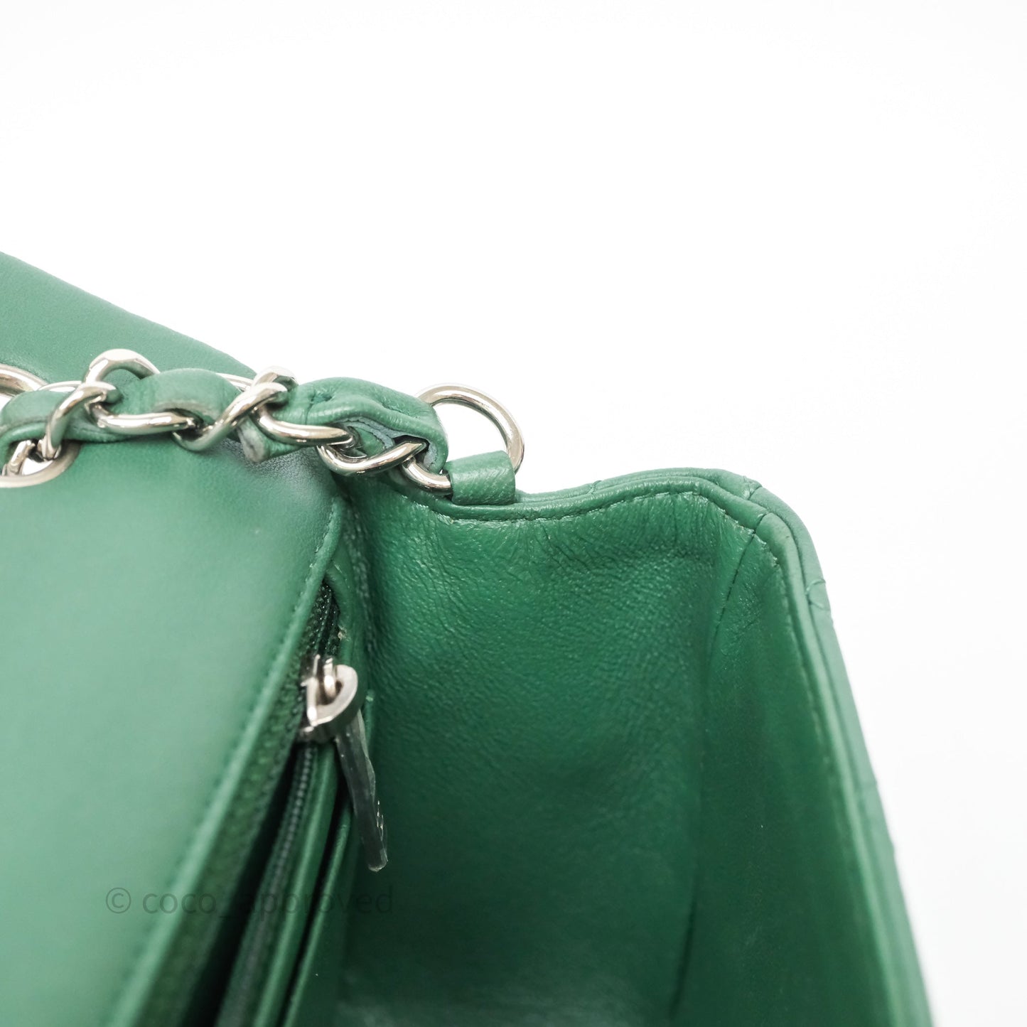 Chanel Quilted Mini Rectangular Green Lambskin Silver Hardware