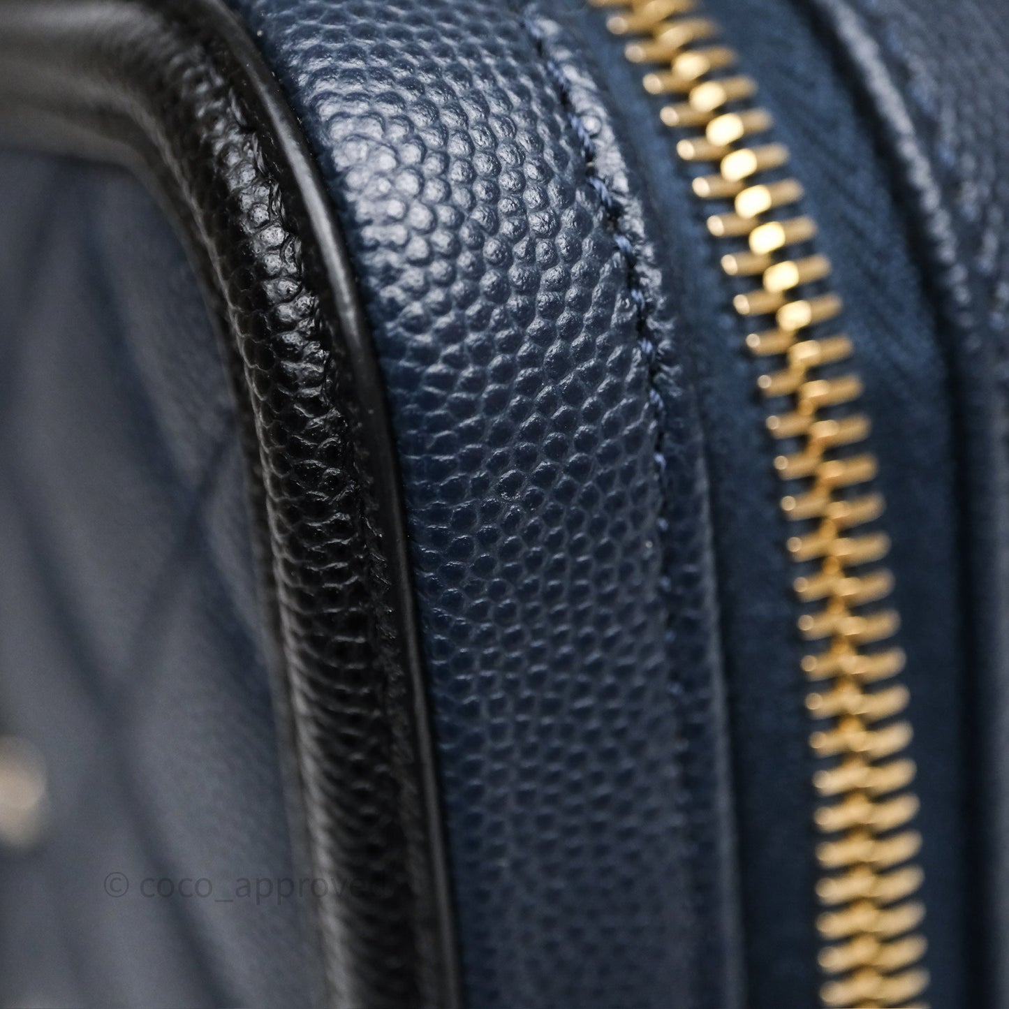 Chanel Quilted Medium CC Filigree Vanity Case Dark Navy Caviar Gold Hardware