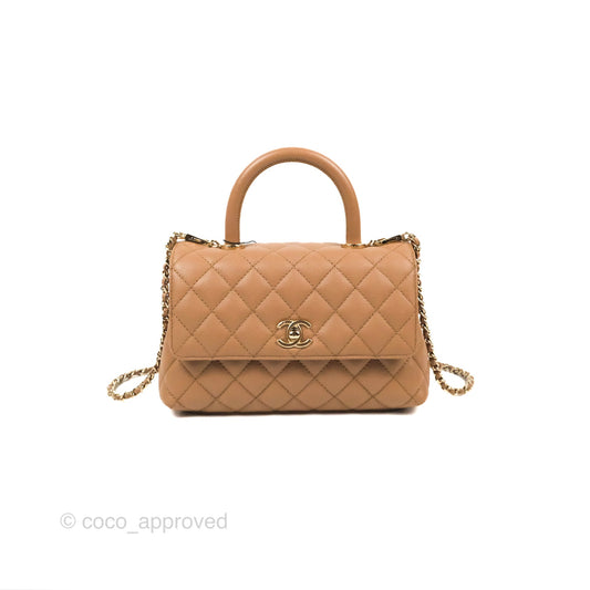 Chanel Small Coco Handle Dark Beige Caviar Gold Hardware