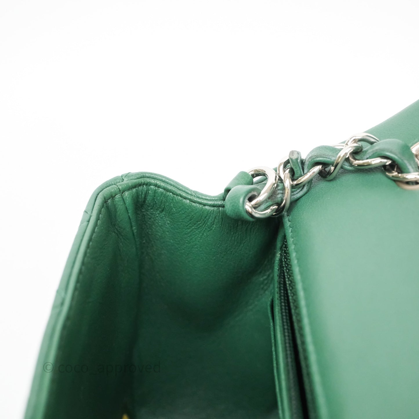 Chanel Quilted Mini Rectangular Green Lambskin Silver Hardware