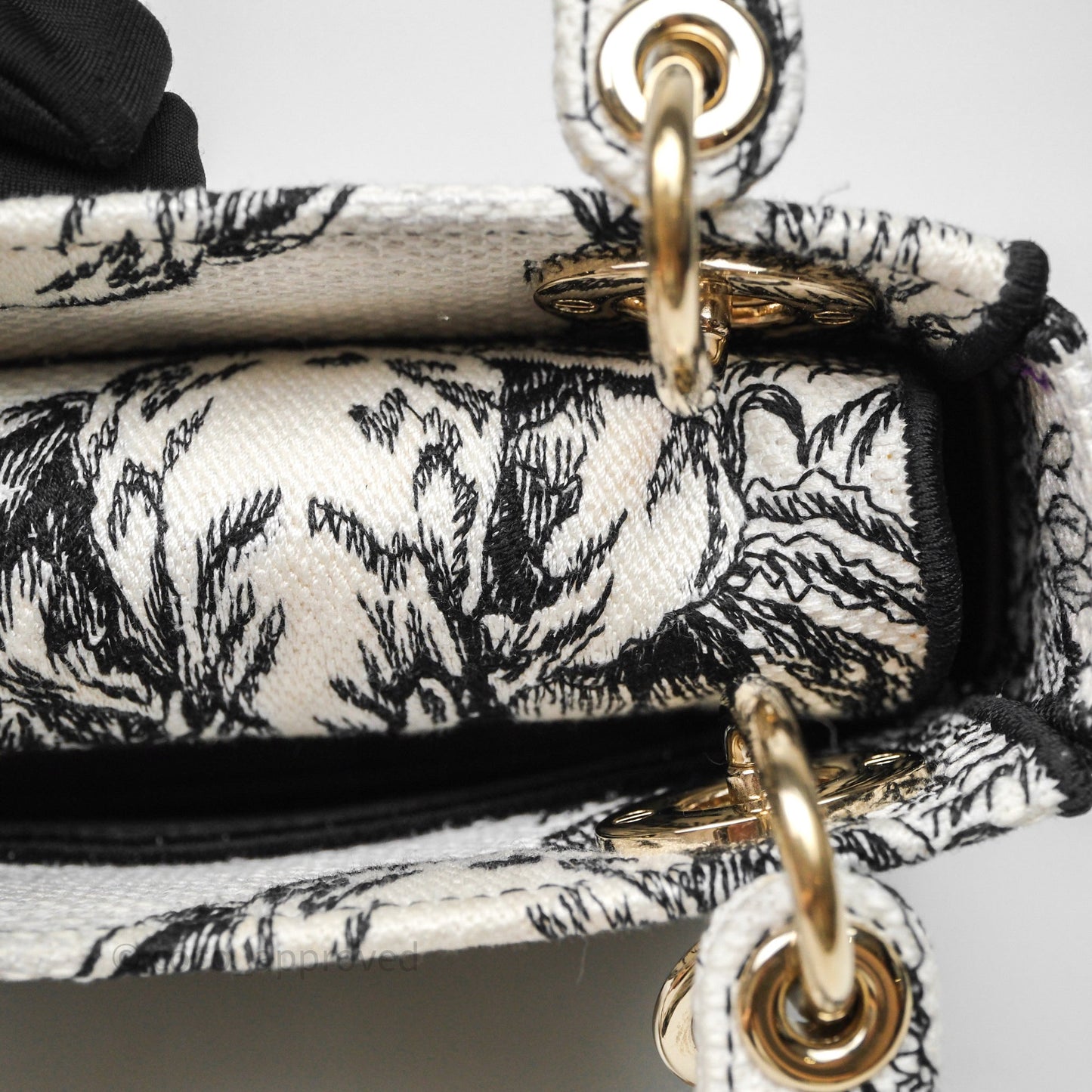 Christian Dior Mini Lady D-Lite Bag White/Black Toile de Jouy Voyage Embroidered