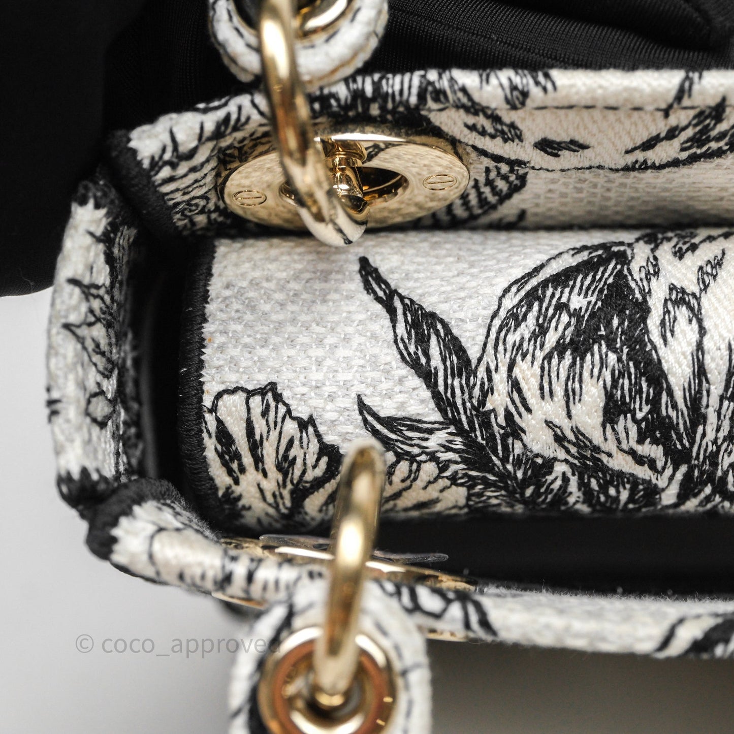 Christian Dior Mini Lady D-Lite Bag White/Black Toile de Jouy Voyage Embroidered