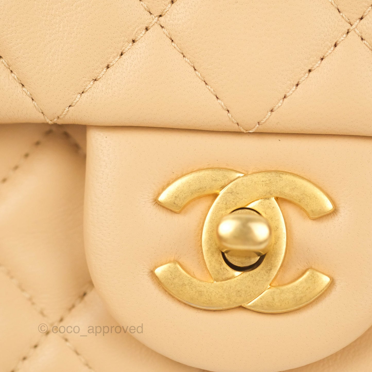 Chanel Mini Rectangular Pearl Crush Beige Lambskin Aged Gold Hardware