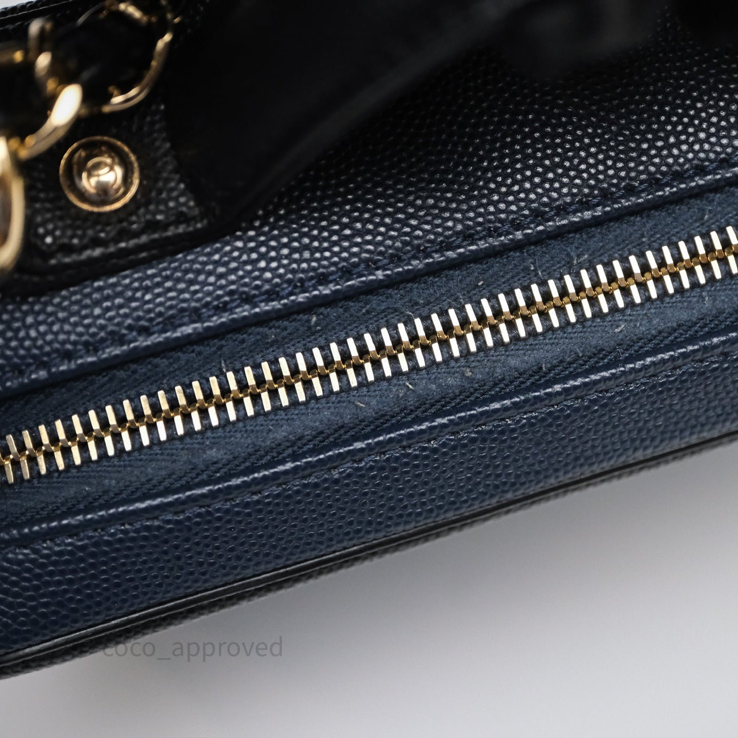 Chanel Quilted Medium CC Filigree Vanity Case Dark Navy Caviar Gold Hardware