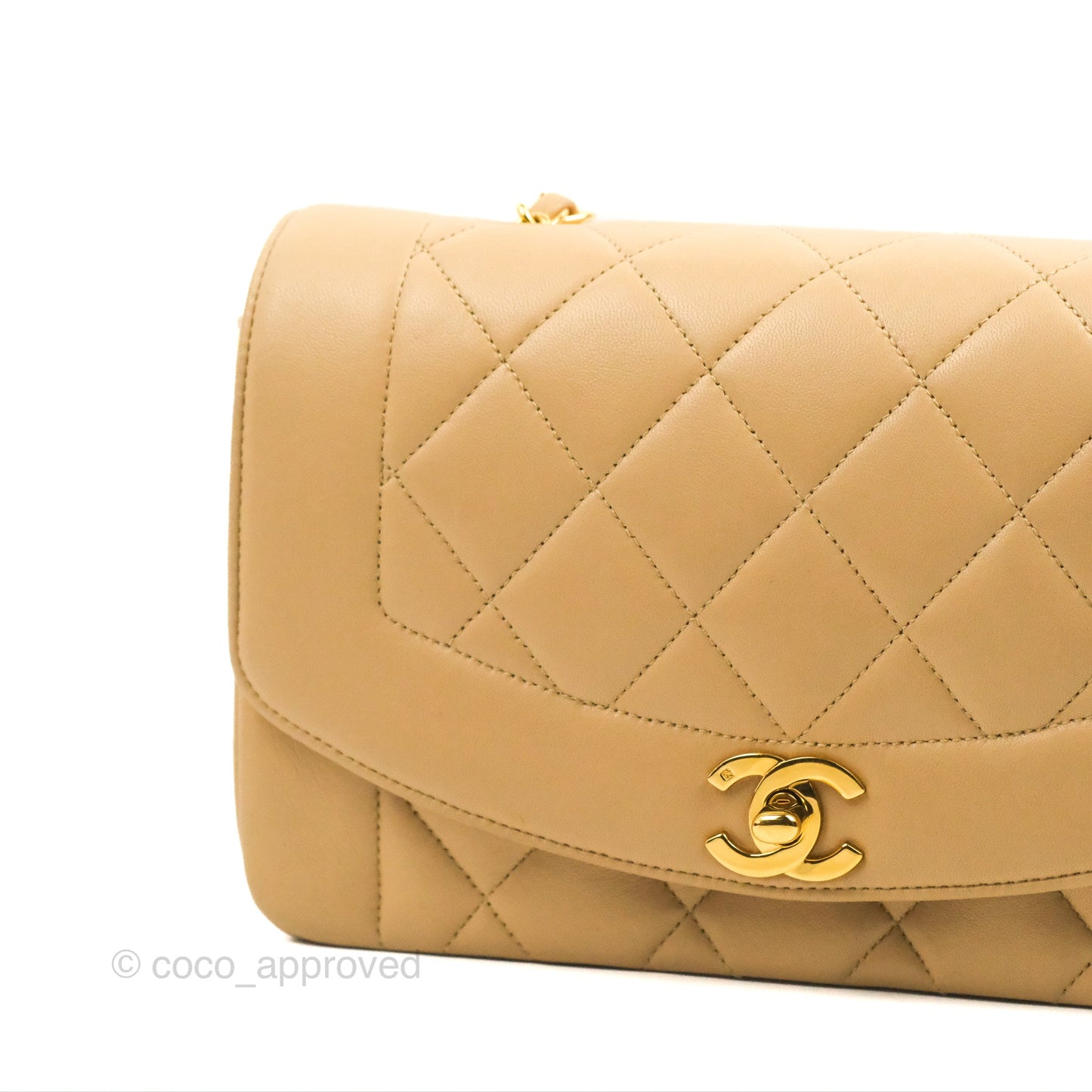 Chanel Vintage Small Quilted Classic Diana Flap Bag Beige Lambskin 24K Gold Hardware