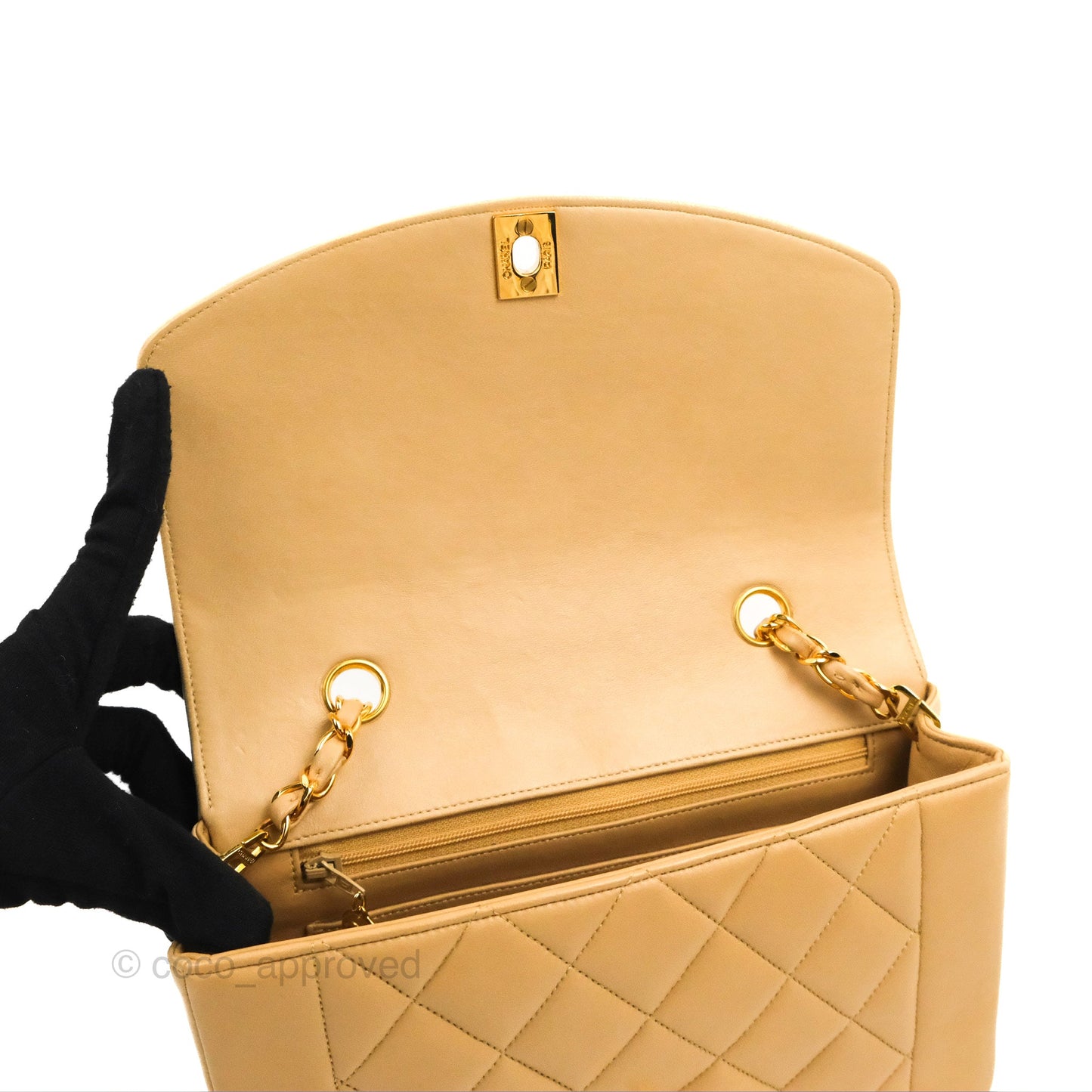 Chanel Vintage Small Quilted Classic Diana Flap Bag Beige Lambskin 24K Gold Hardware