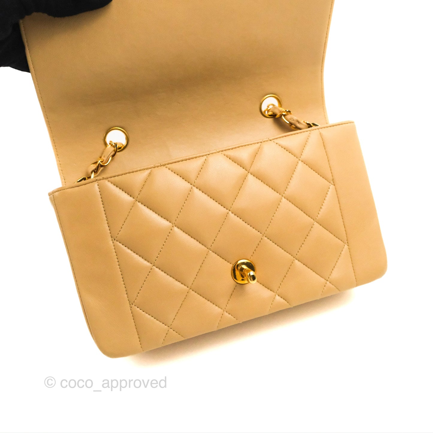 Chanel Vintage Small Quilted Classic Diana Flap Bag Beige Lambskin 24K Gold Hardware