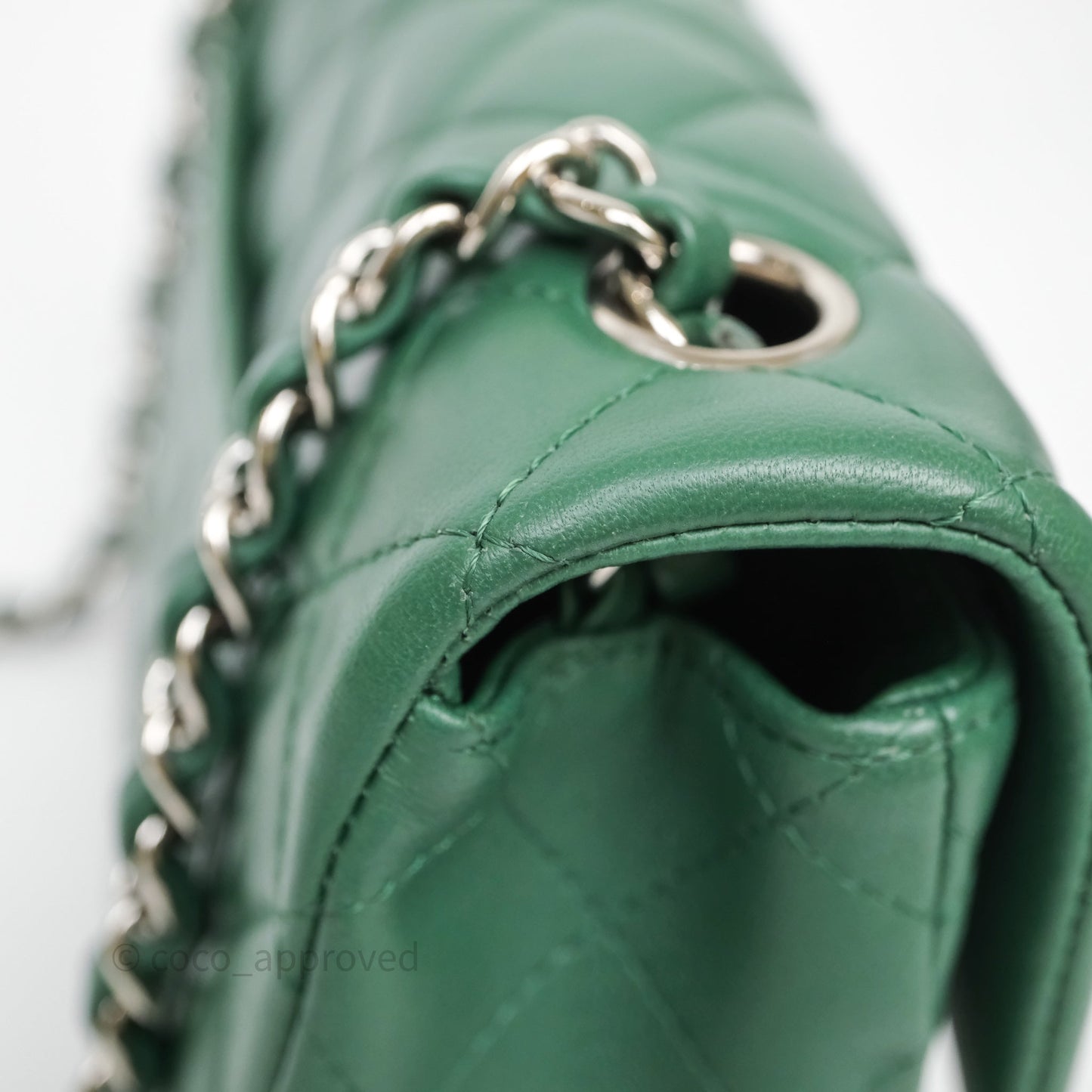 Chanel Quilted Mini Rectangular Green Lambskin Silver Hardware