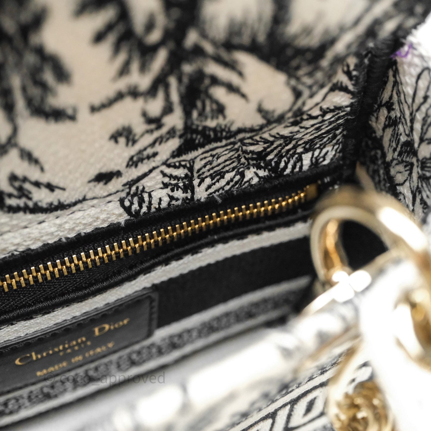 Christian Dior Mini Lady D-Lite Bag White/Black Toile de Jouy Voyage Embroidered