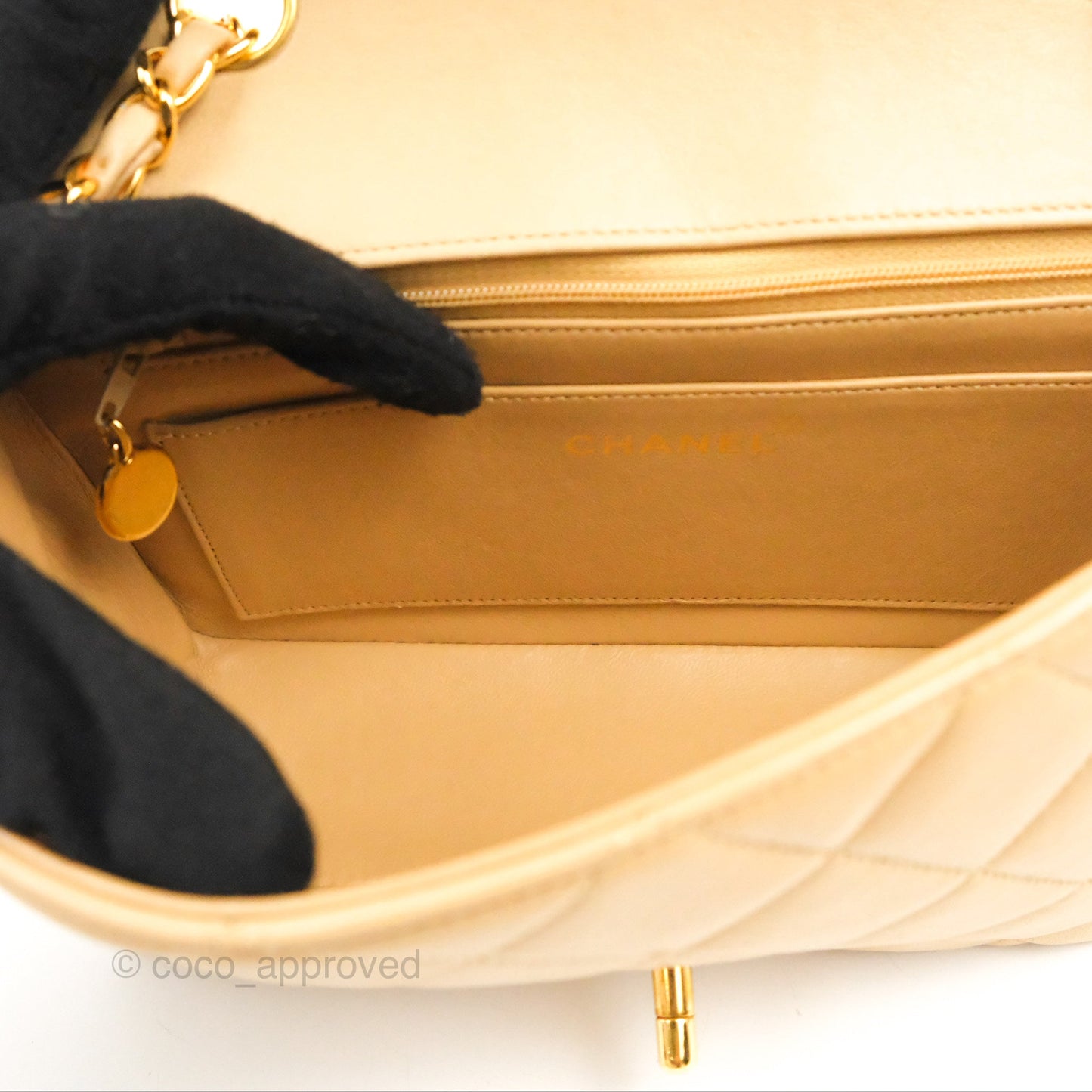 Chanel Vintage Small Quilted Classic Diana Flap Bag Beige Lambskin 24K Gold Hardware
