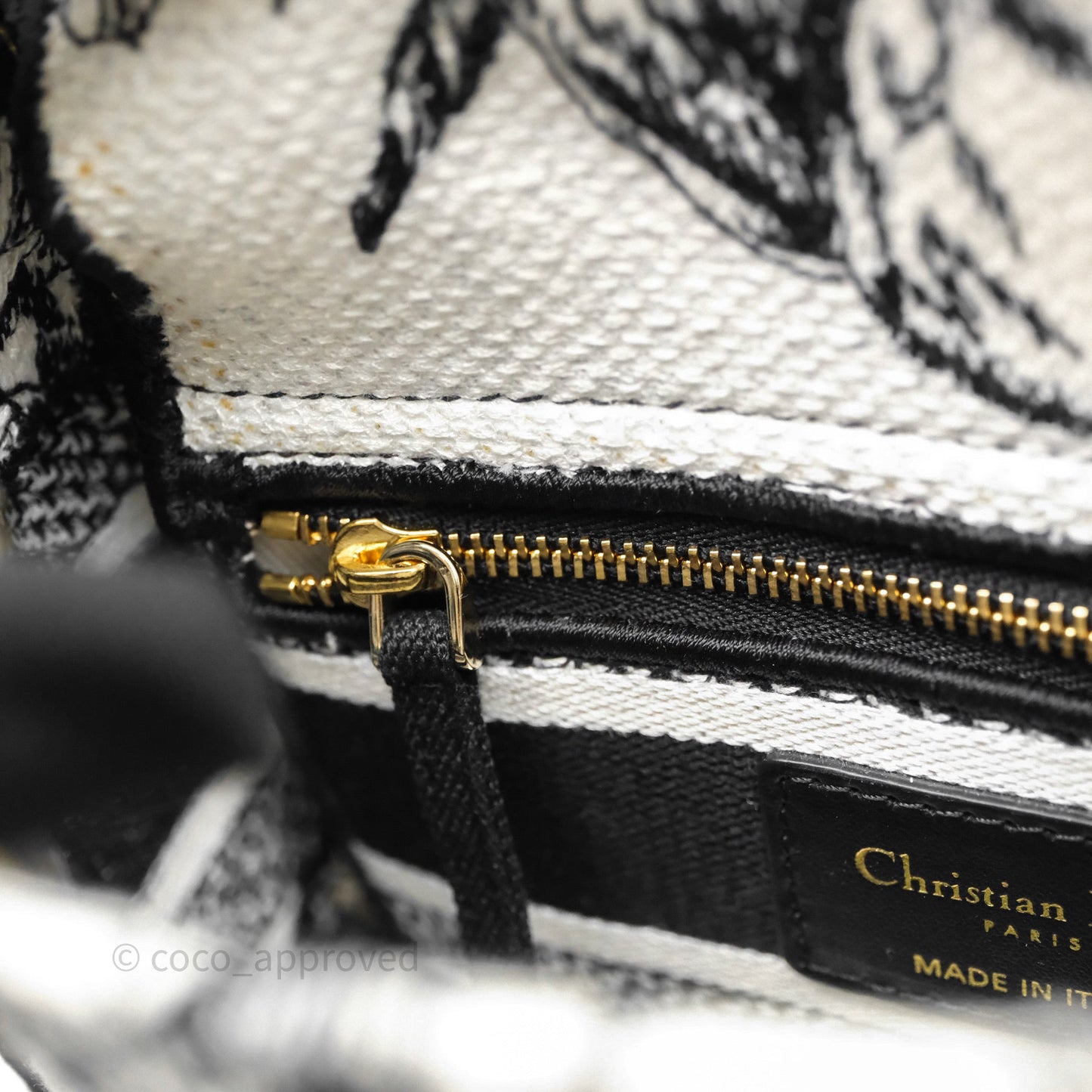 Christian Dior Mini Lady D-Lite Bag White/Black Toile de Jouy Voyage Embroidered