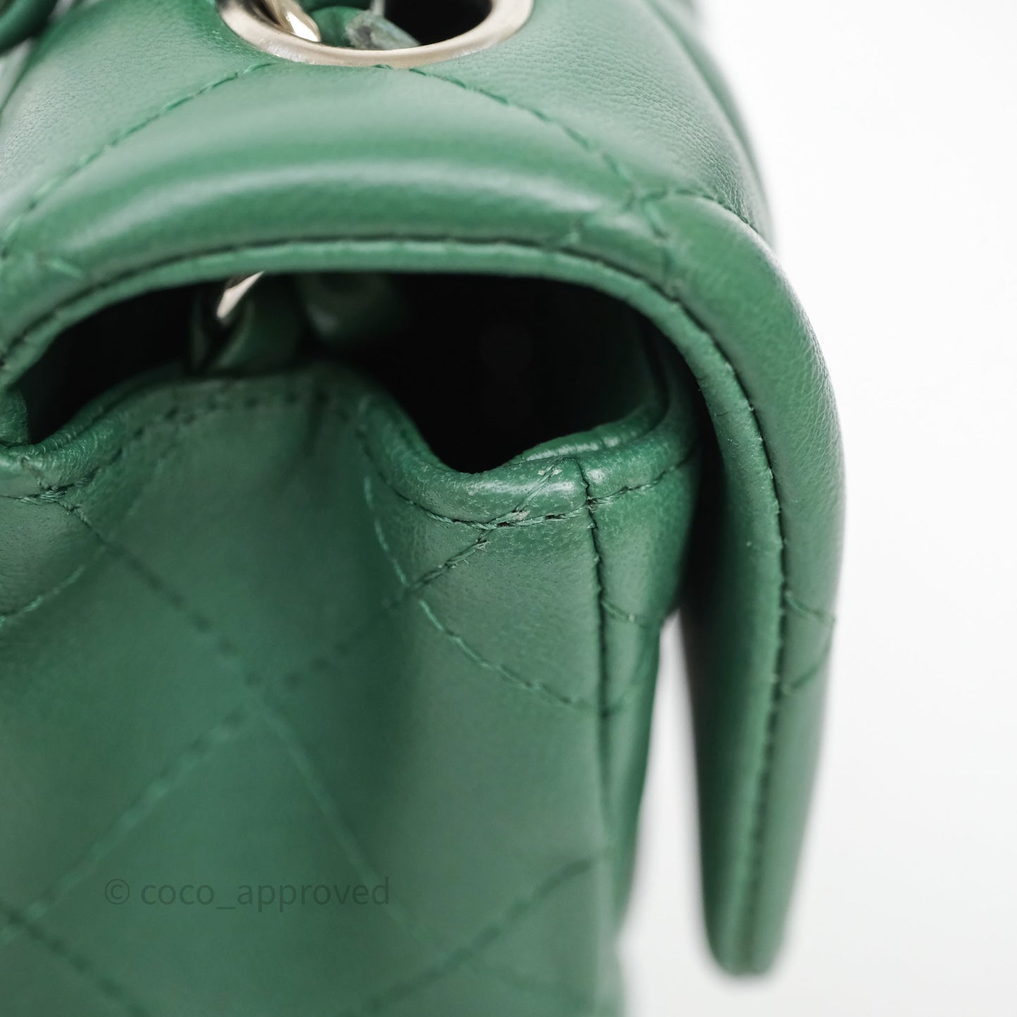 Chanel Quilted Mini Rectangular Green Lambskin Silver Hardware