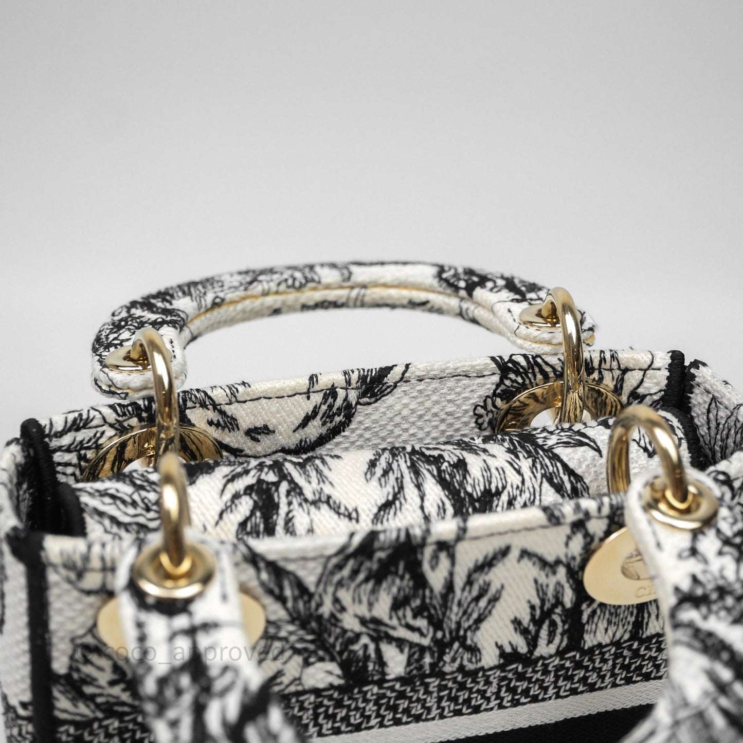 Christian Dior Mini Lady D-Lite Bag White/Black Toile de Jouy Voyage Embroidered