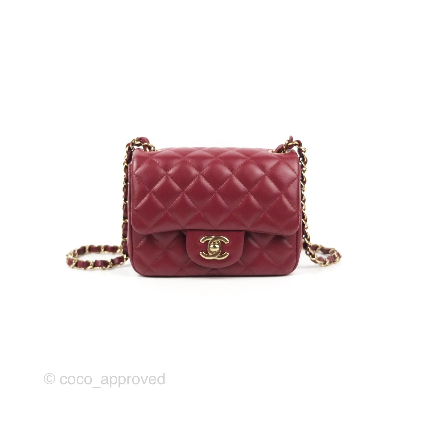Chanel Quilted Mini Square Flap Red Wine Lambskin Gold Hardware