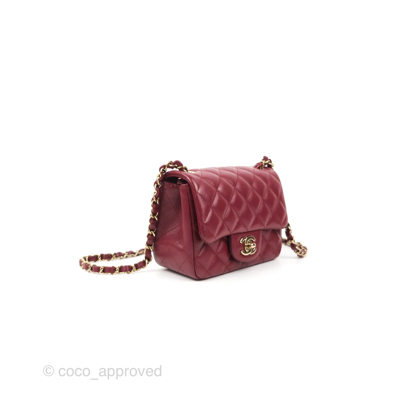 Chanel Quilted Mini Square Flap Red Wine Lambskin Gold Hardware