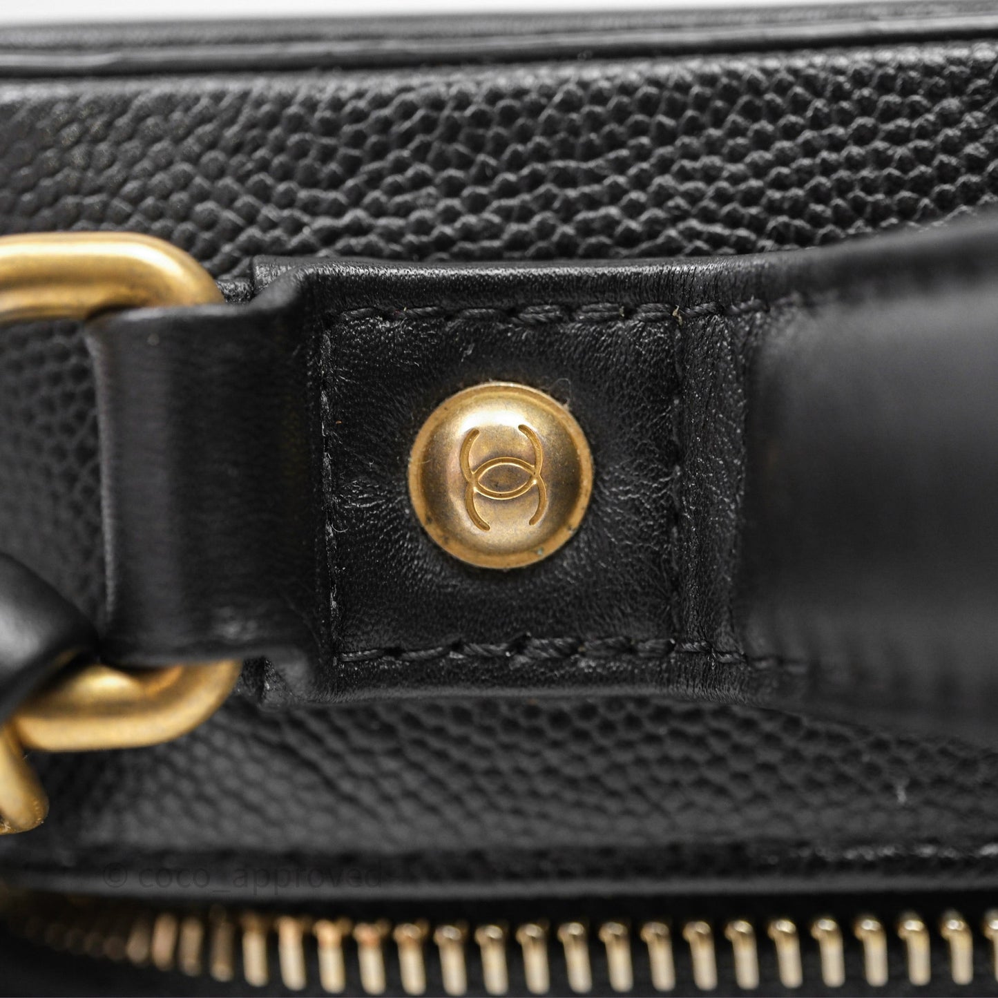 Chanel Quilted Medium CC Filigree Vanity Case Black Caviar Aged Gold Hardware