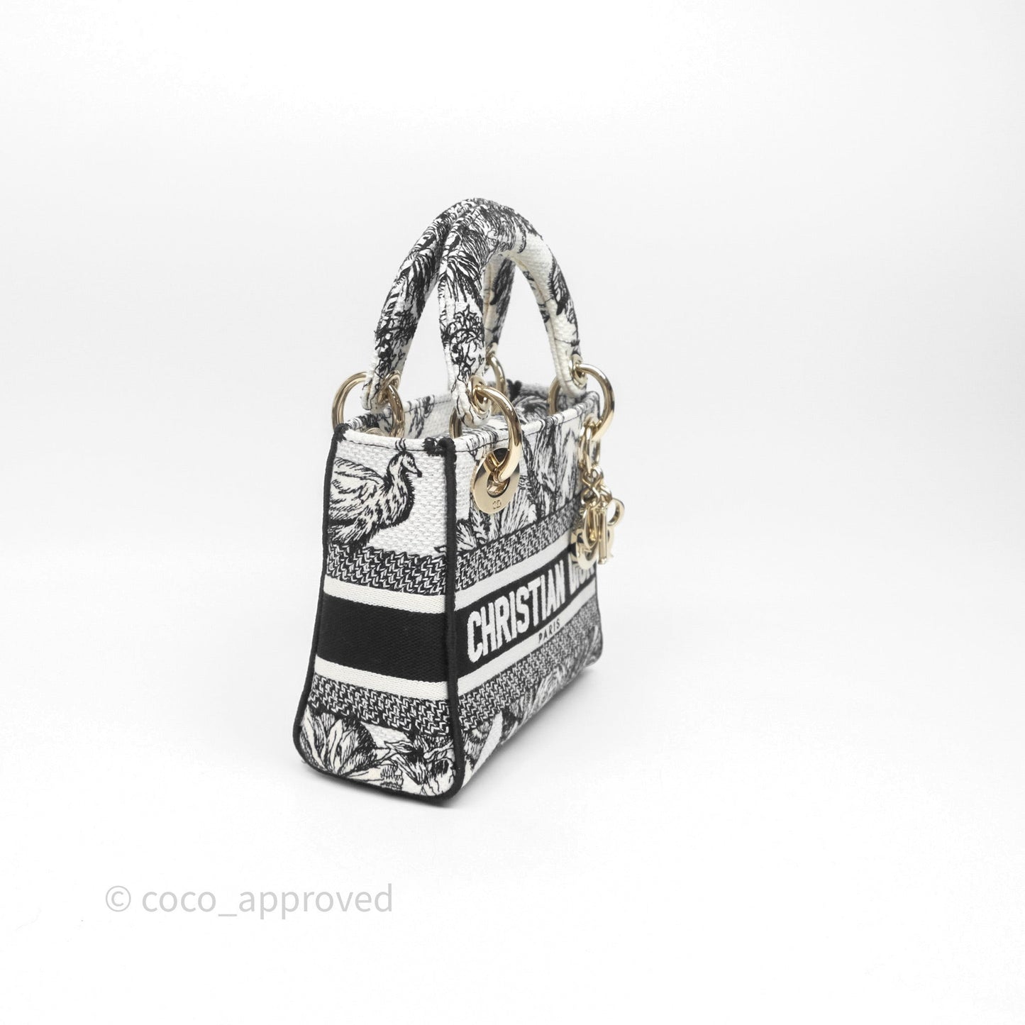 Christian Dior Mini Lady D-Lite Bag White/Black Toile de Jouy Voyage Embroidered