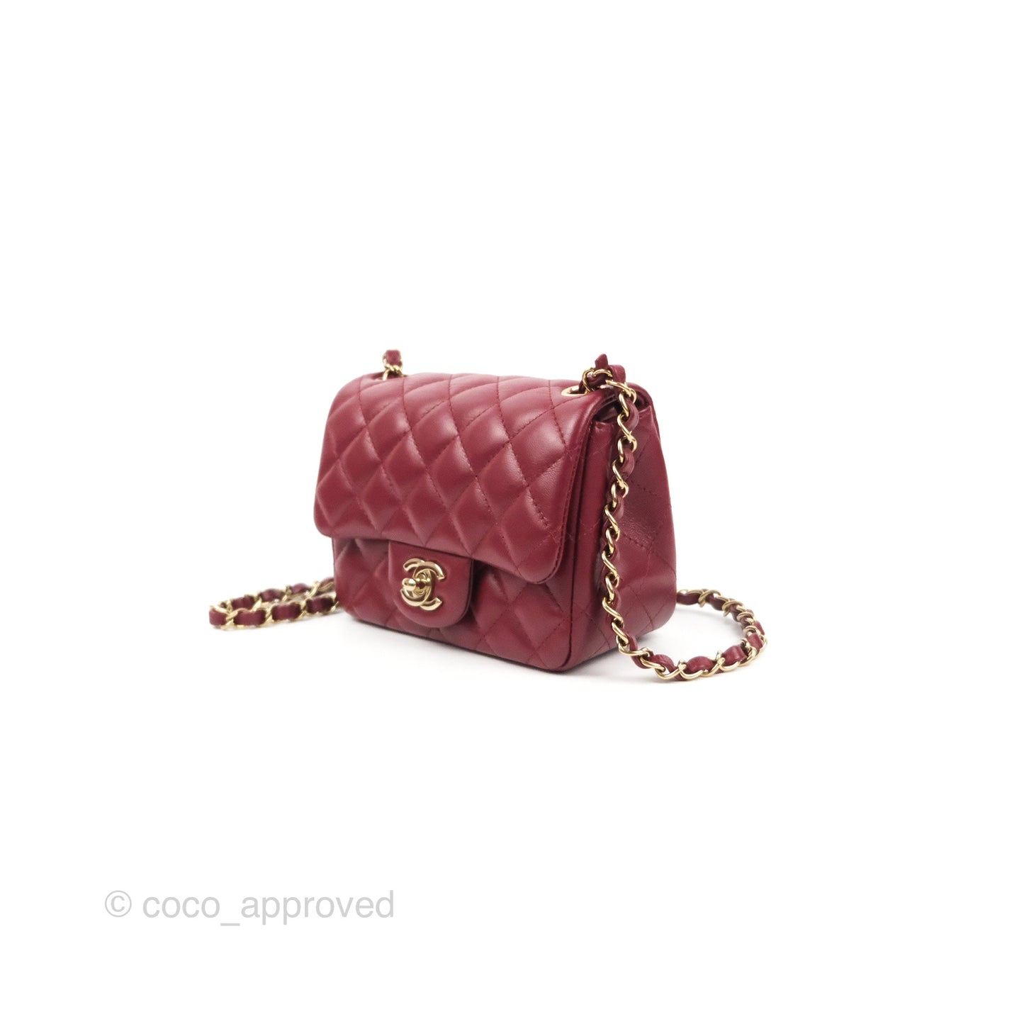 Chanel Quilted Mini Square Flap Red Wine Lambskin Gold Hardware