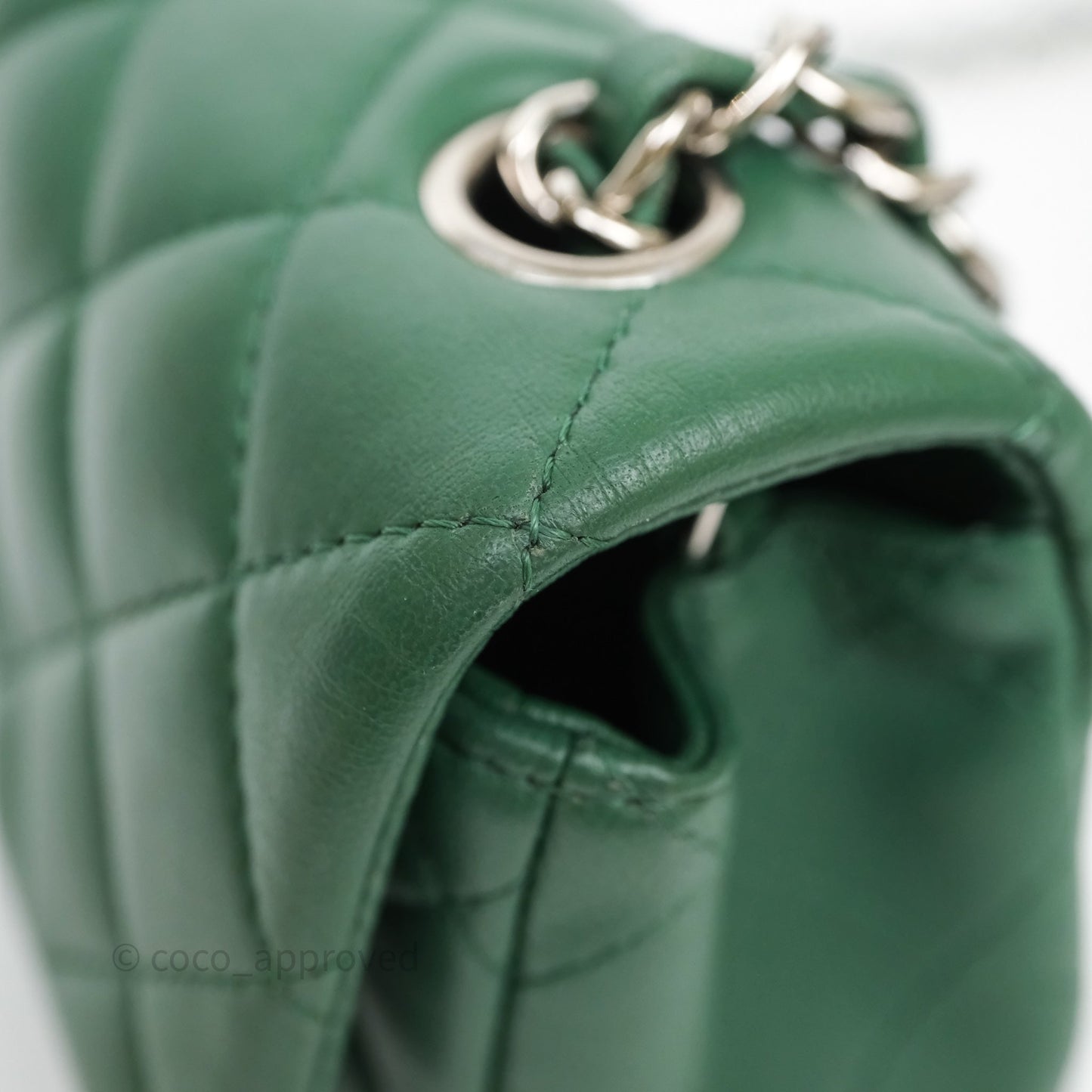 Chanel Quilted Mini Rectangular Green Lambskin Silver Hardware