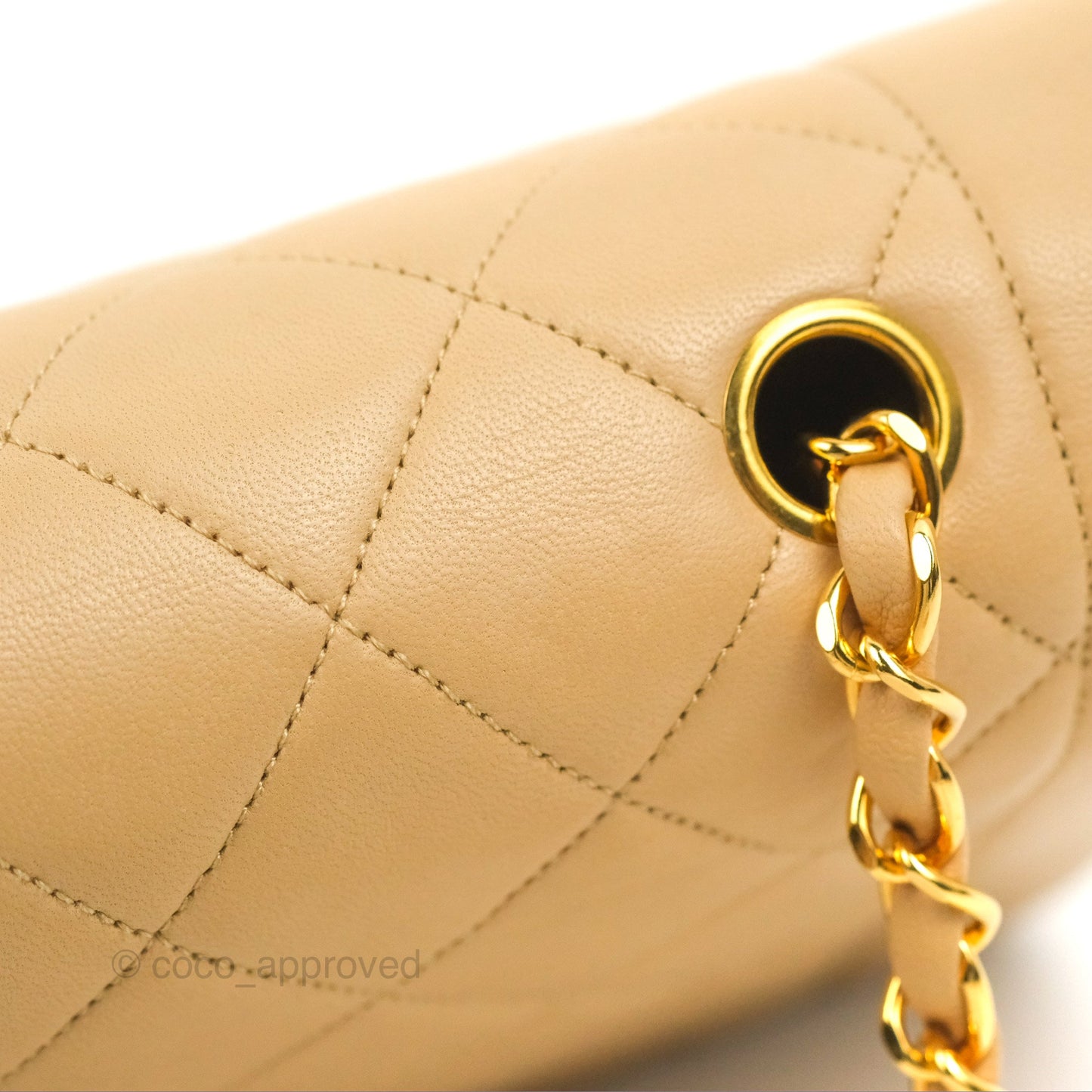 Chanel Vintage Small Quilted Classic Diana Flap Bag Beige Lambskin 24K Gold Hardware