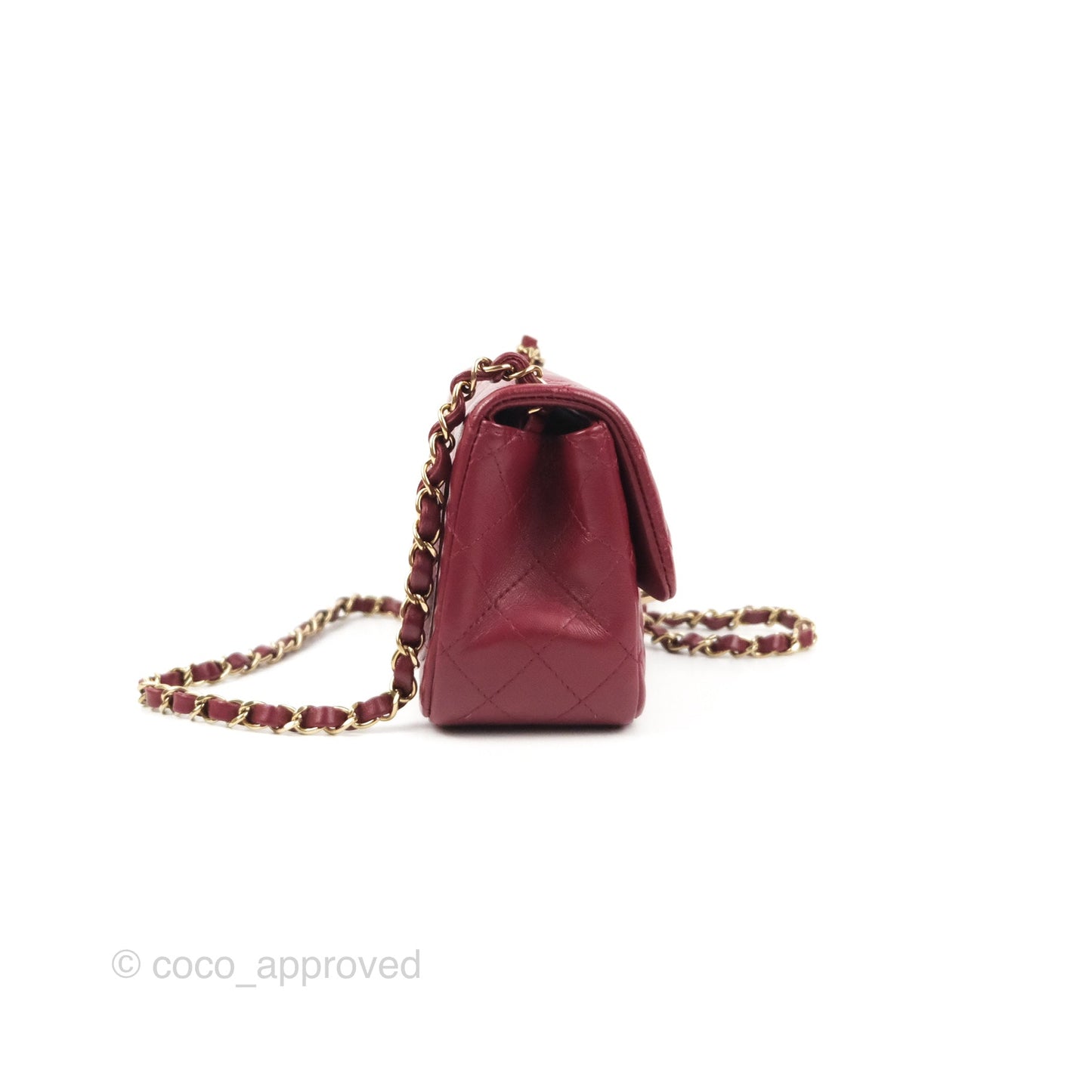 Chanel Quilted Mini Square Flap Red Wine Lambskin Gold Hardware