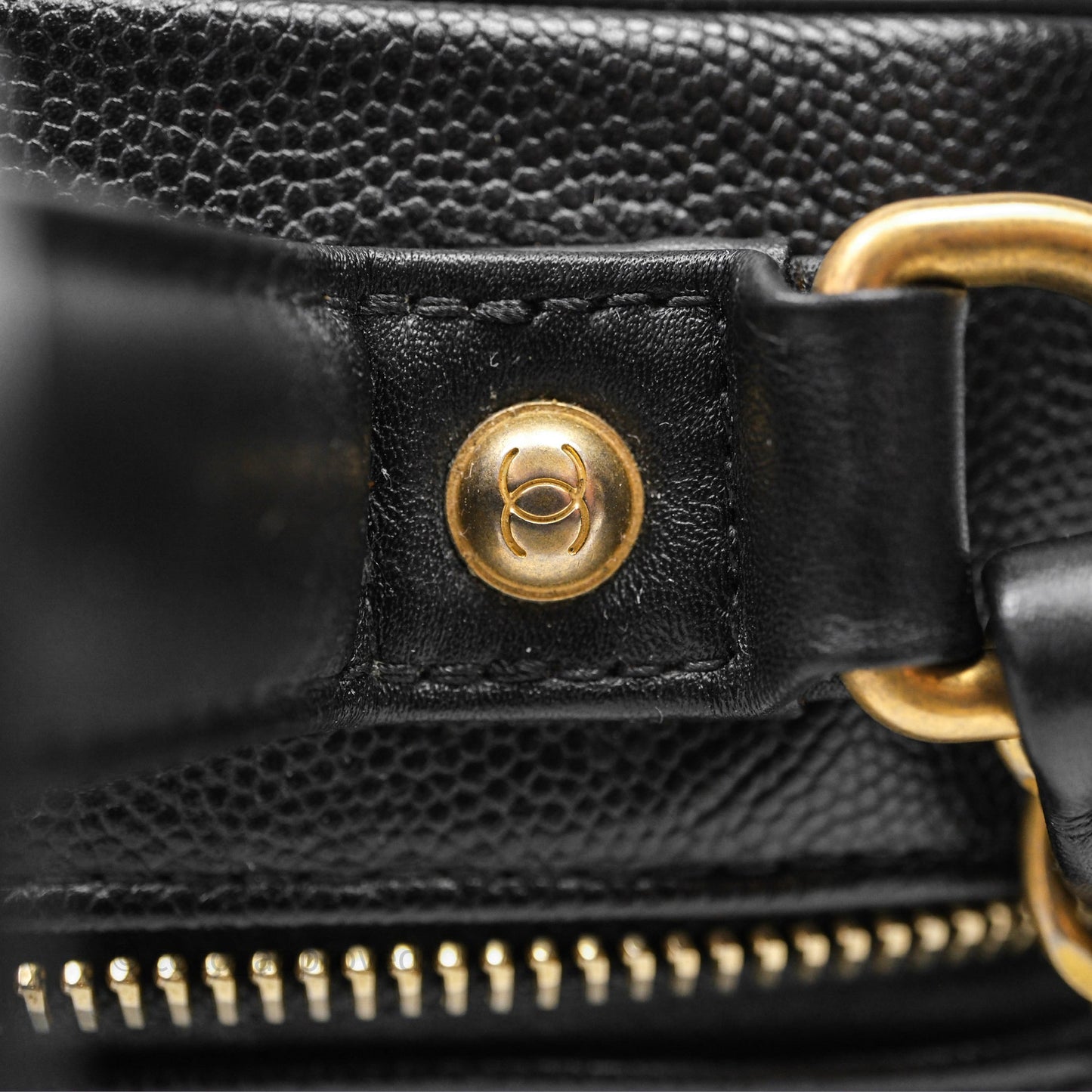 Chanel Quilted Medium CC Filigree Vanity Case Black Caviar Aged Gold Hardware