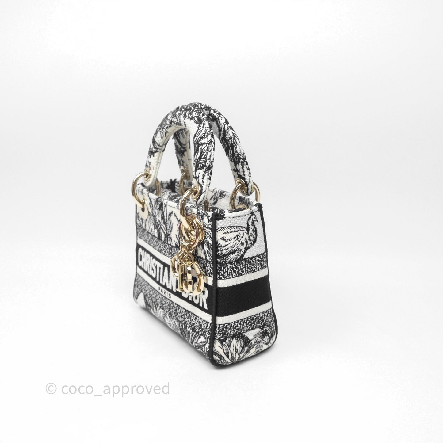 Christian Dior Mini Lady D-Lite Bag White/Black Toile de Jouy Voyage Embroidered