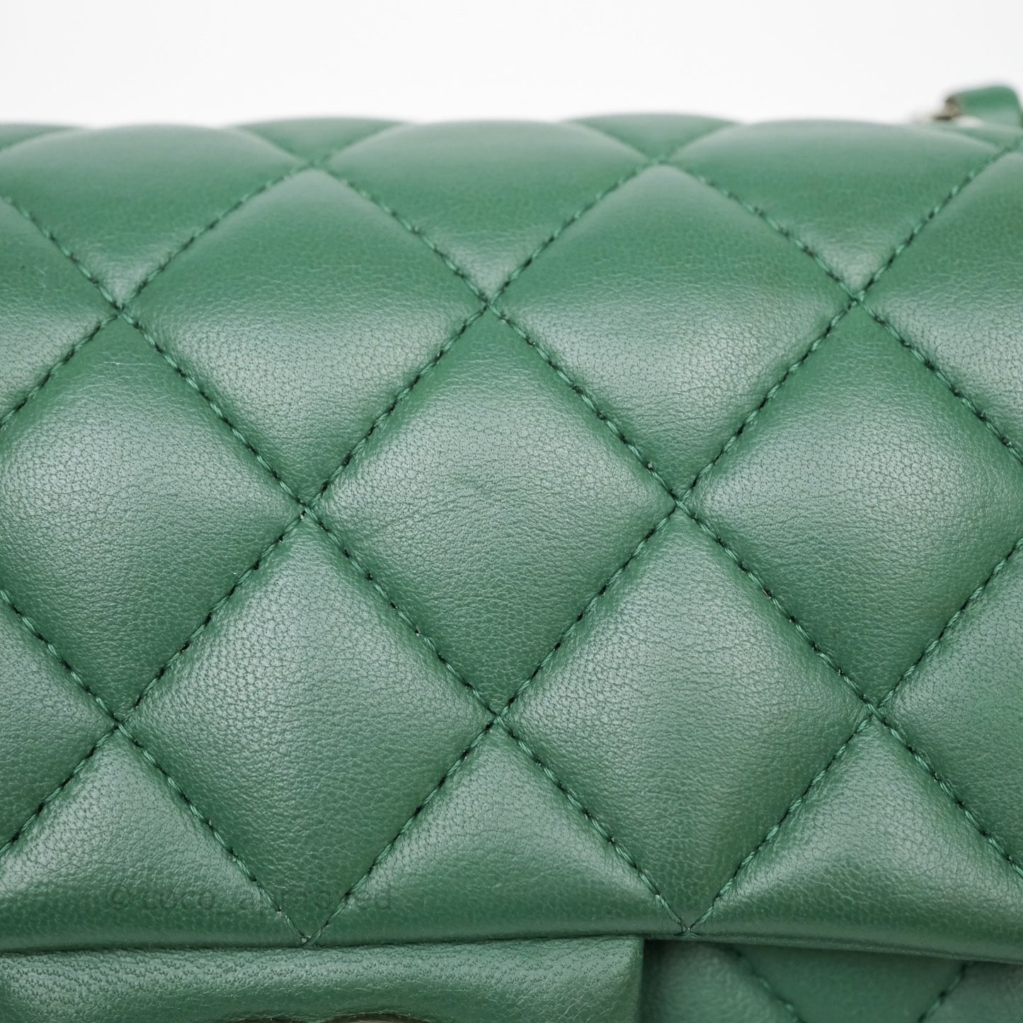 Chanel Quilted Mini Rectangular Green Lambskin Silver Hardware