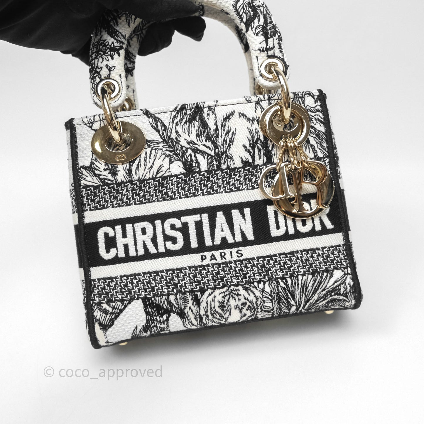 Christian Dior Mini Lady D-Lite Bag White/Black Toile de Jouy Voyage Embroidered