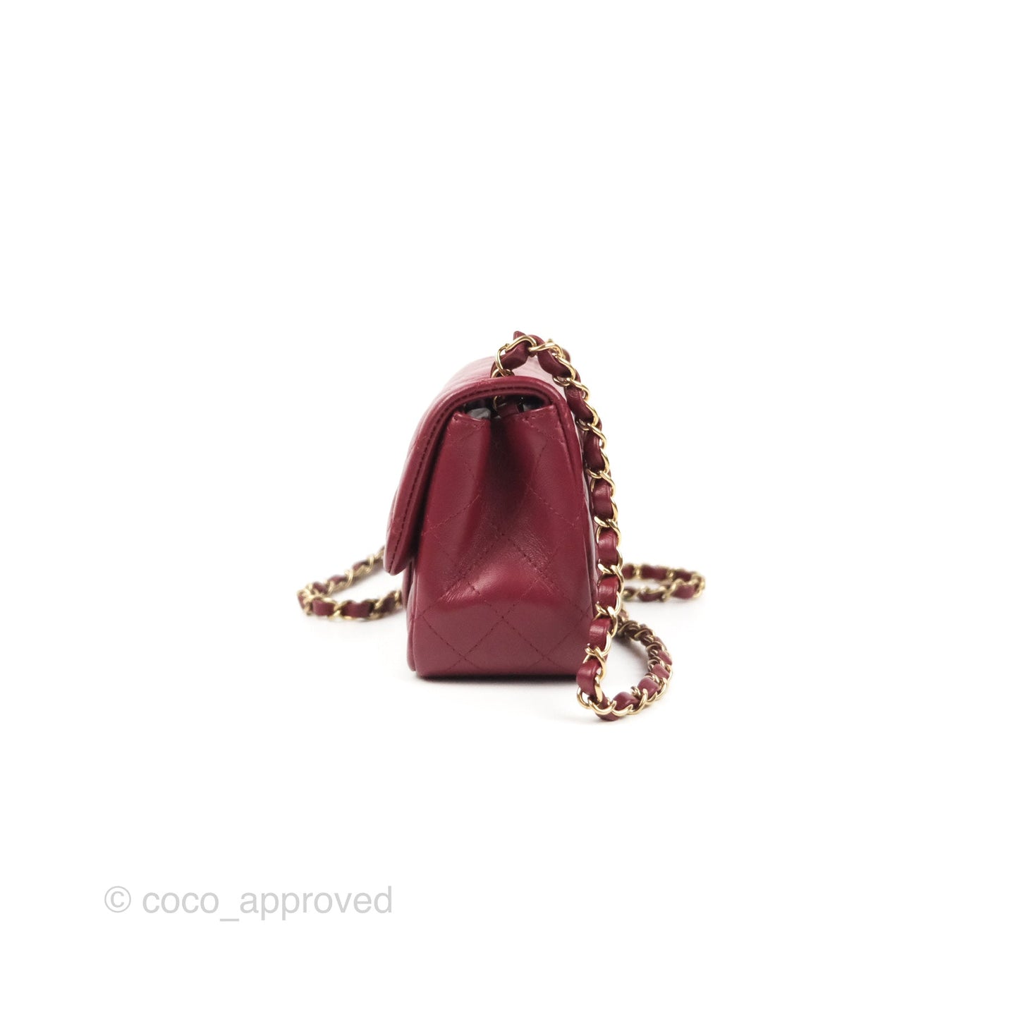 Chanel Quilted Mini Square Flap Red Wine Lambskin Gold Hardware