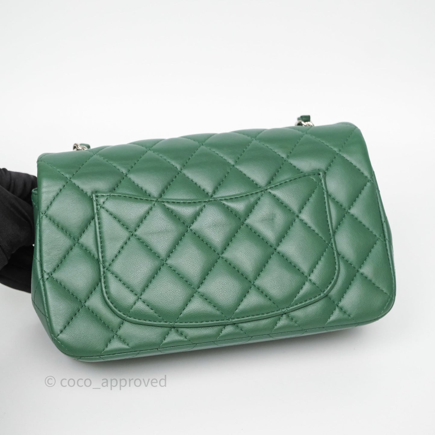 Chanel Quilted Mini Rectangular Green Lambskin Silver Hardware
