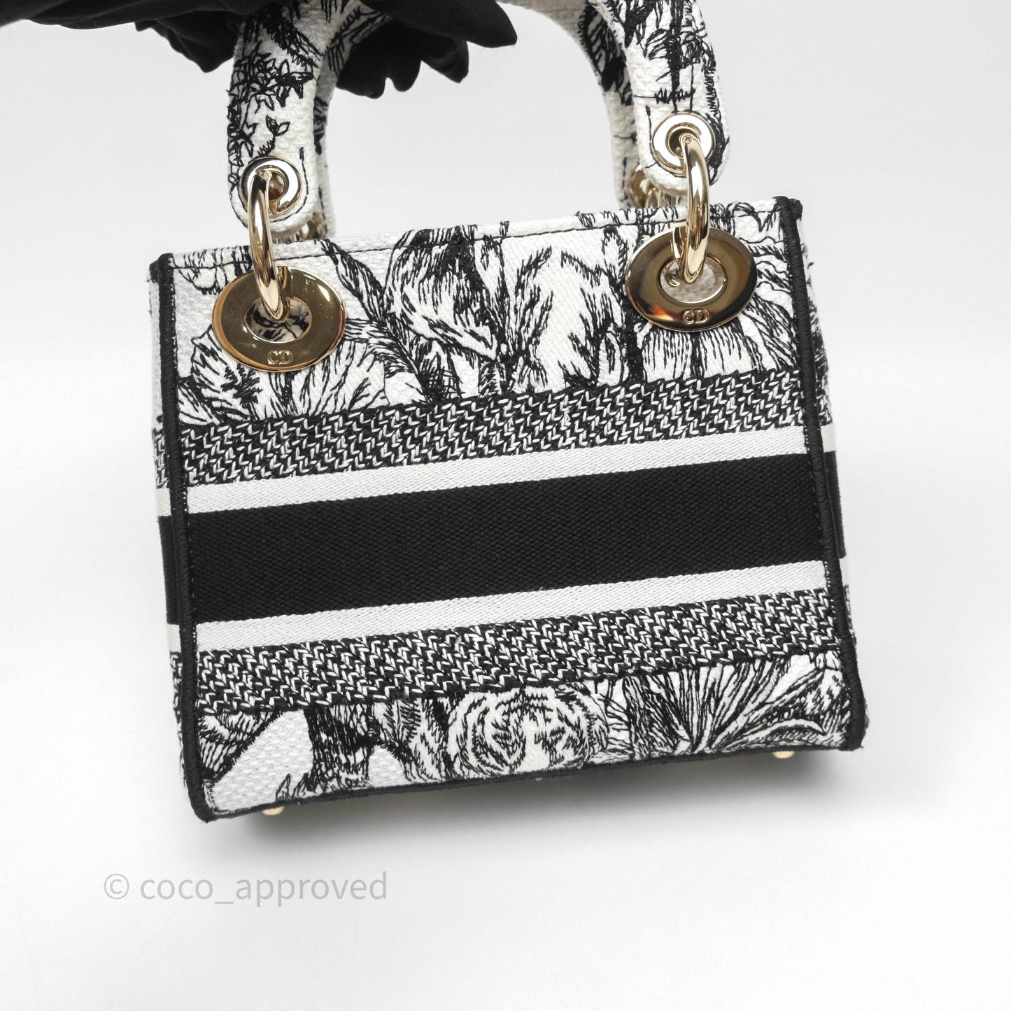 Christian Dior Mini Lady D-Lite Bag White/Black Toile de Jouy Voyage Embroidered