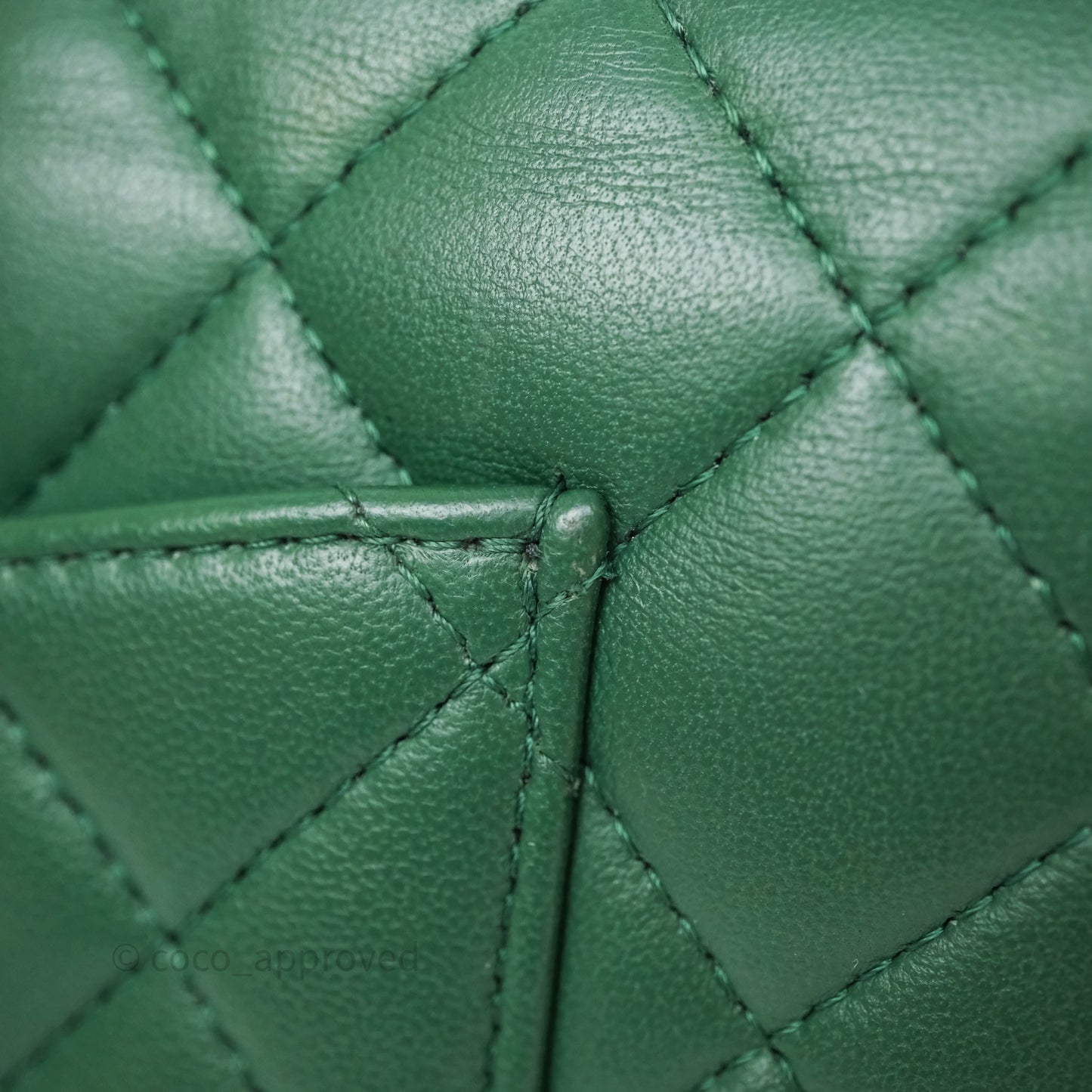 Chanel Quilted Mini Rectangular Green Lambskin Silver Hardware