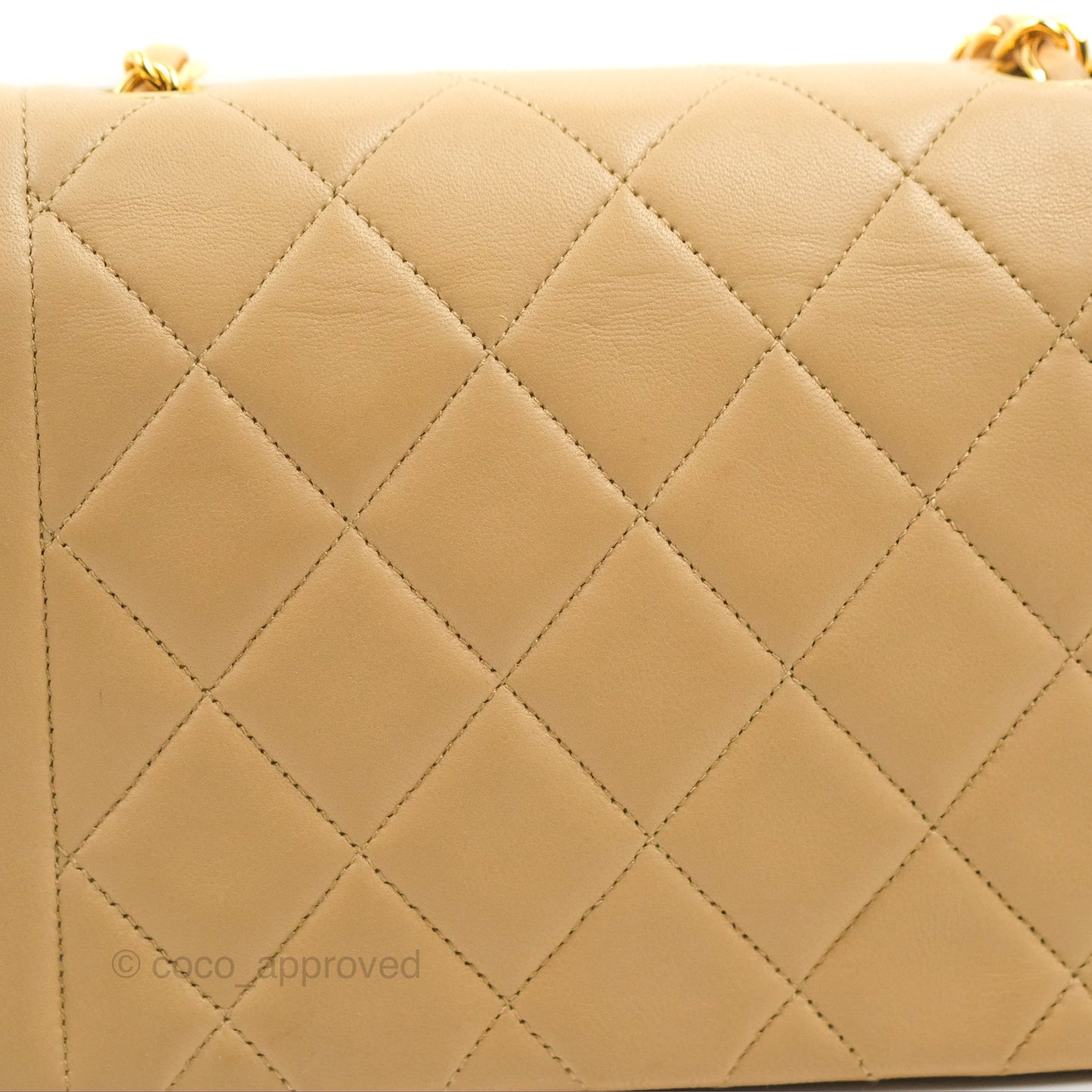Chanel Vintage Small Quilted Classic Diana Flap Bag Beige Lambskin 24K Gold Hardware