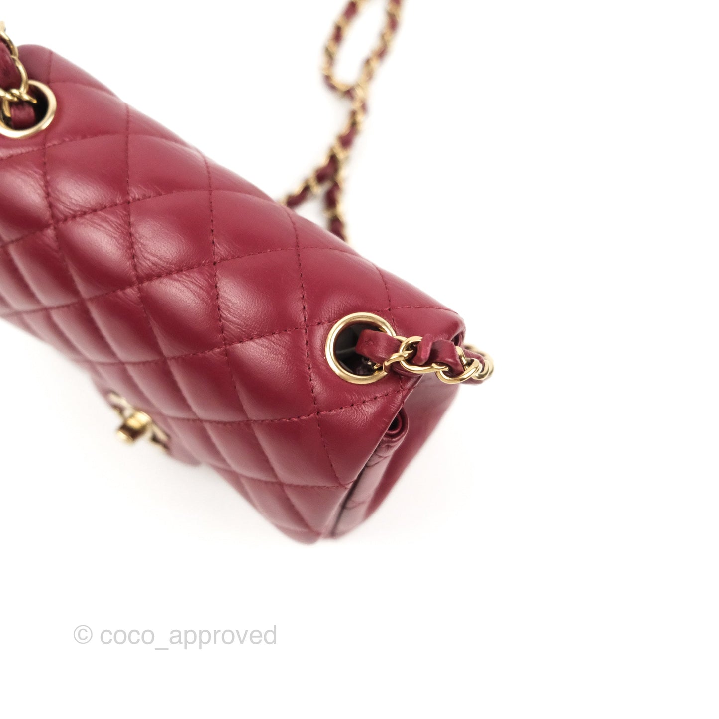 Chanel Quilted Mini Square Flap Red Wine Lambskin Gold Hardware