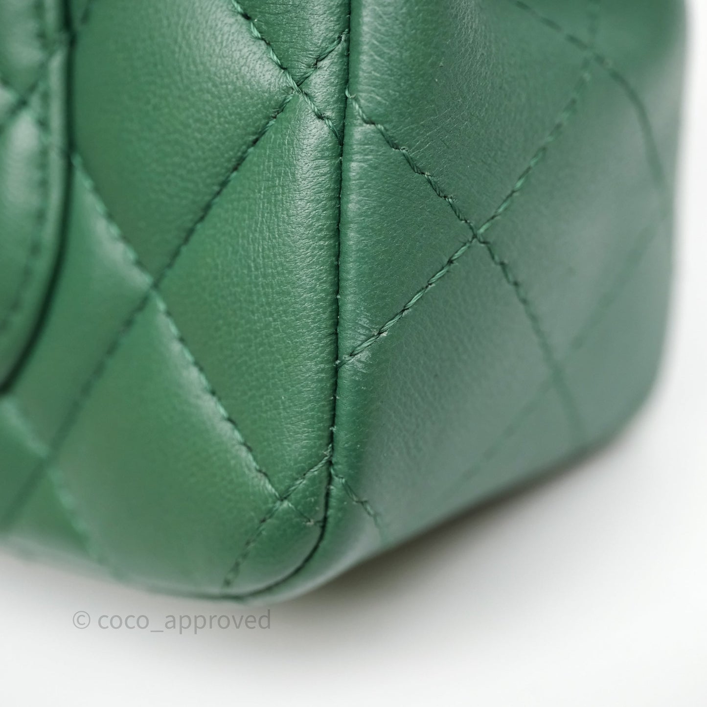 Chanel Quilted Mini Rectangular Green Lambskin Silver Hardware