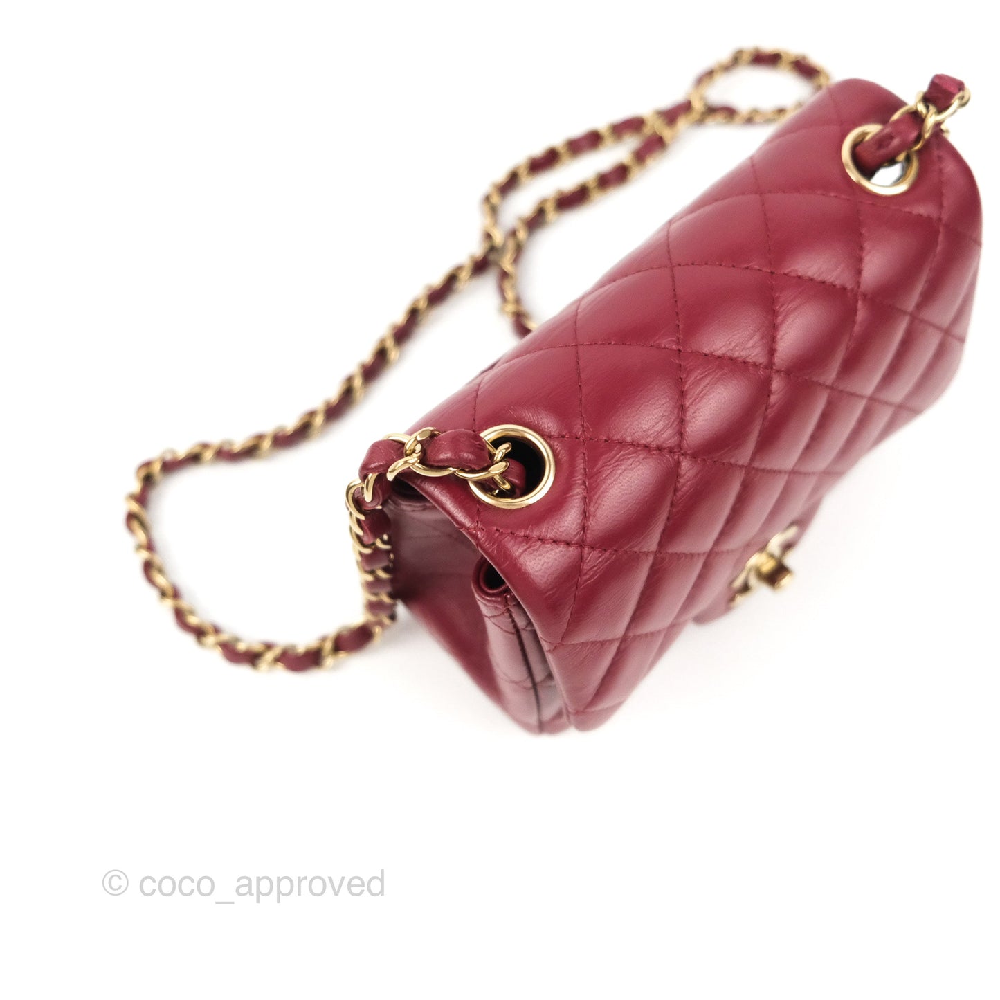 Chanel Quilted Mini Square Flap Red Wine Lambskin Gold Hardware