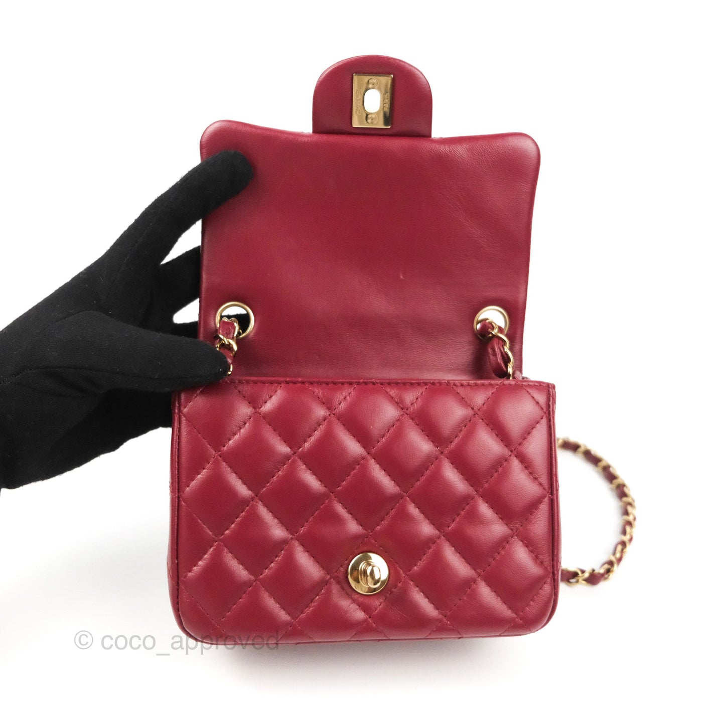 Chanel Quilted Mini Square Flap Red Wine Lambskin Gold Hardware