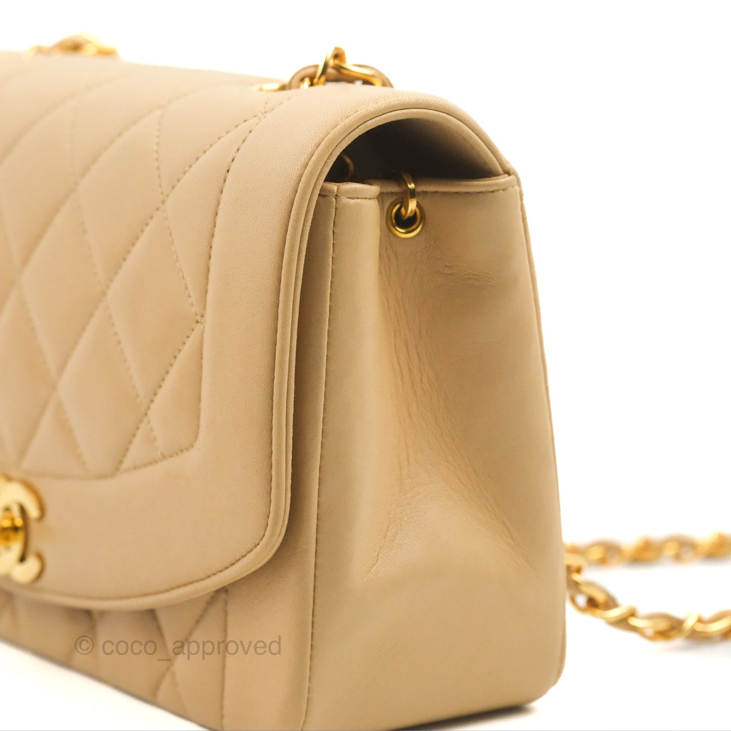 Chanel Vintage Small Quilted Classic Diana Flap Bag Beige Lambskin 24K Gold Hardware