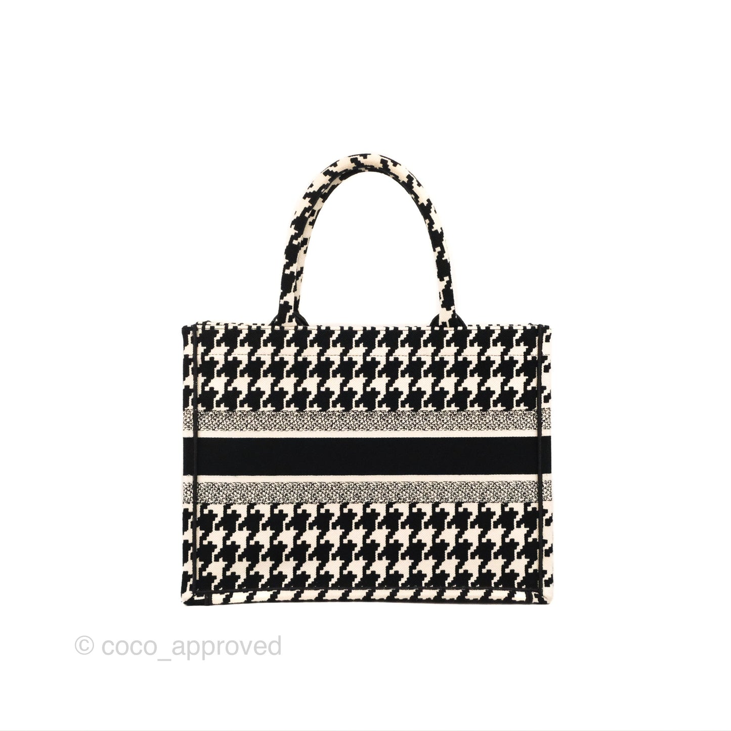 Christian Dior Medium(Old Small)Book Tote Houndstooth Embroidery Black/White