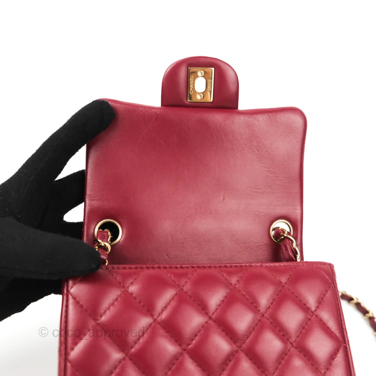 Chanel Quilted Mini Square Flap Red Wine Lambskin Gold Hardware