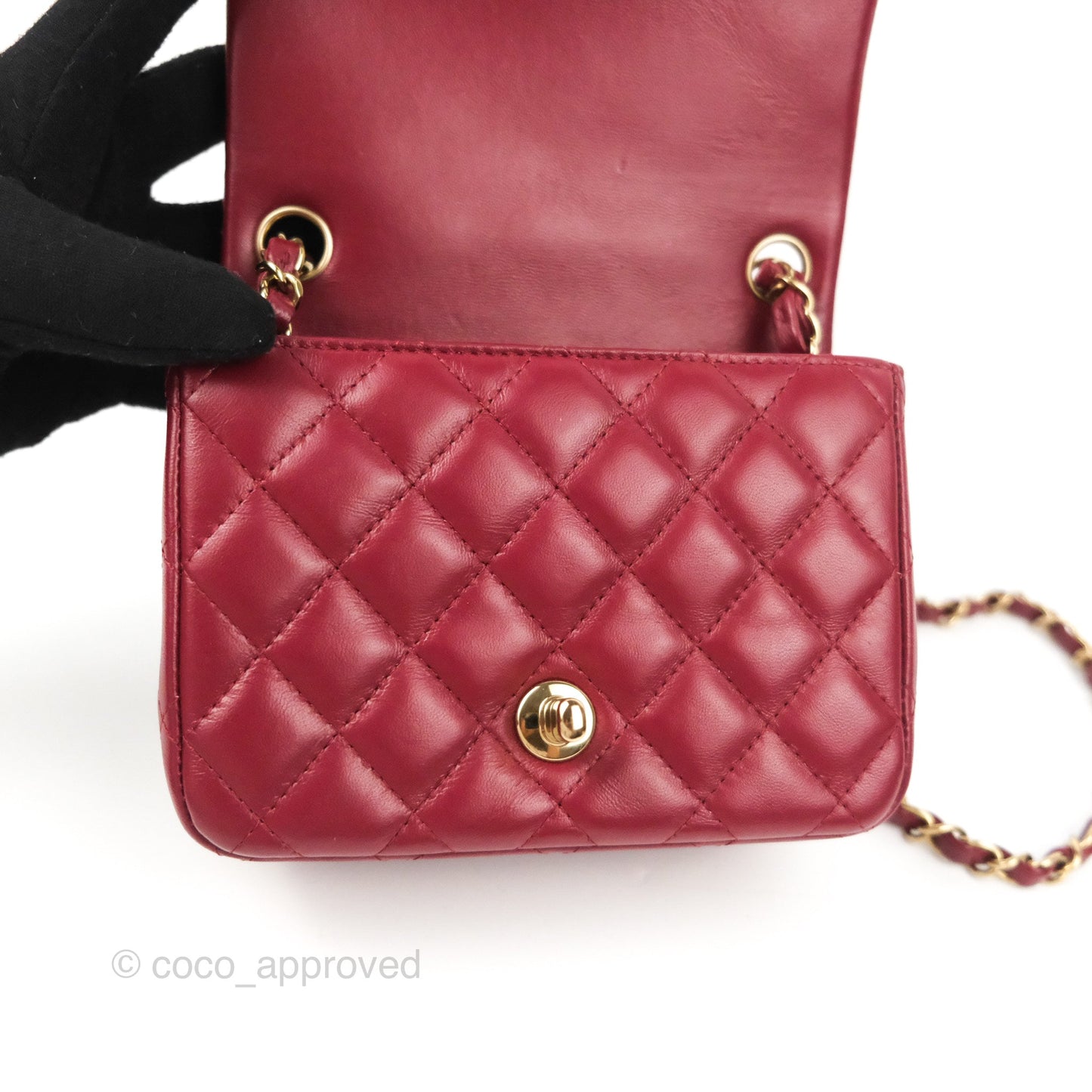 Chanel Quilted Mini Square Flap Red Wine Lambskin Gold Hardware