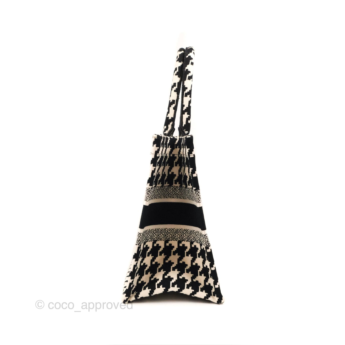 Christian Dior Medium(Old Small)Book Tote Houndstooth Embroidery Black/White