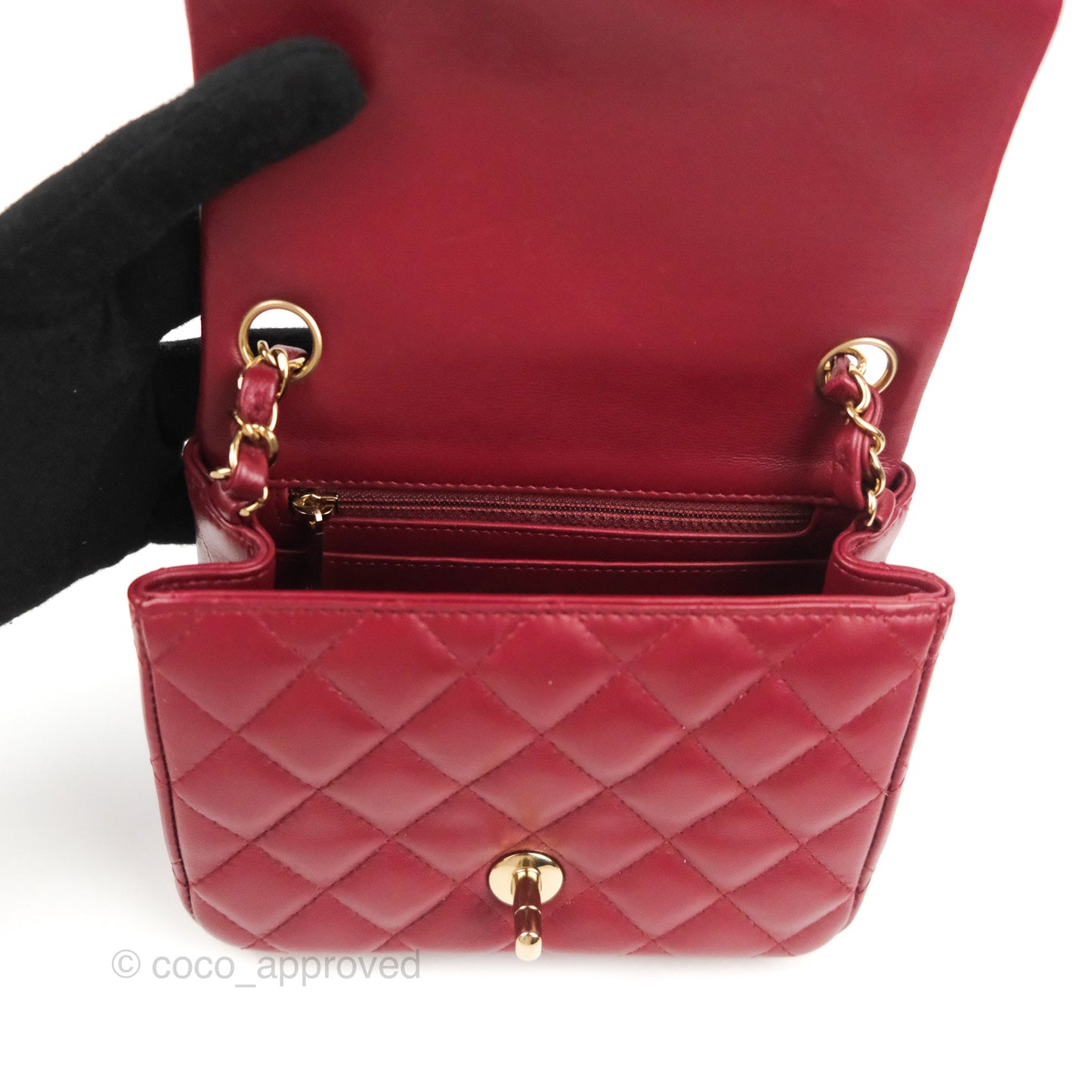 Chanel Quilted Mini Square Flap Red Wine Lambskin Gold Hardware