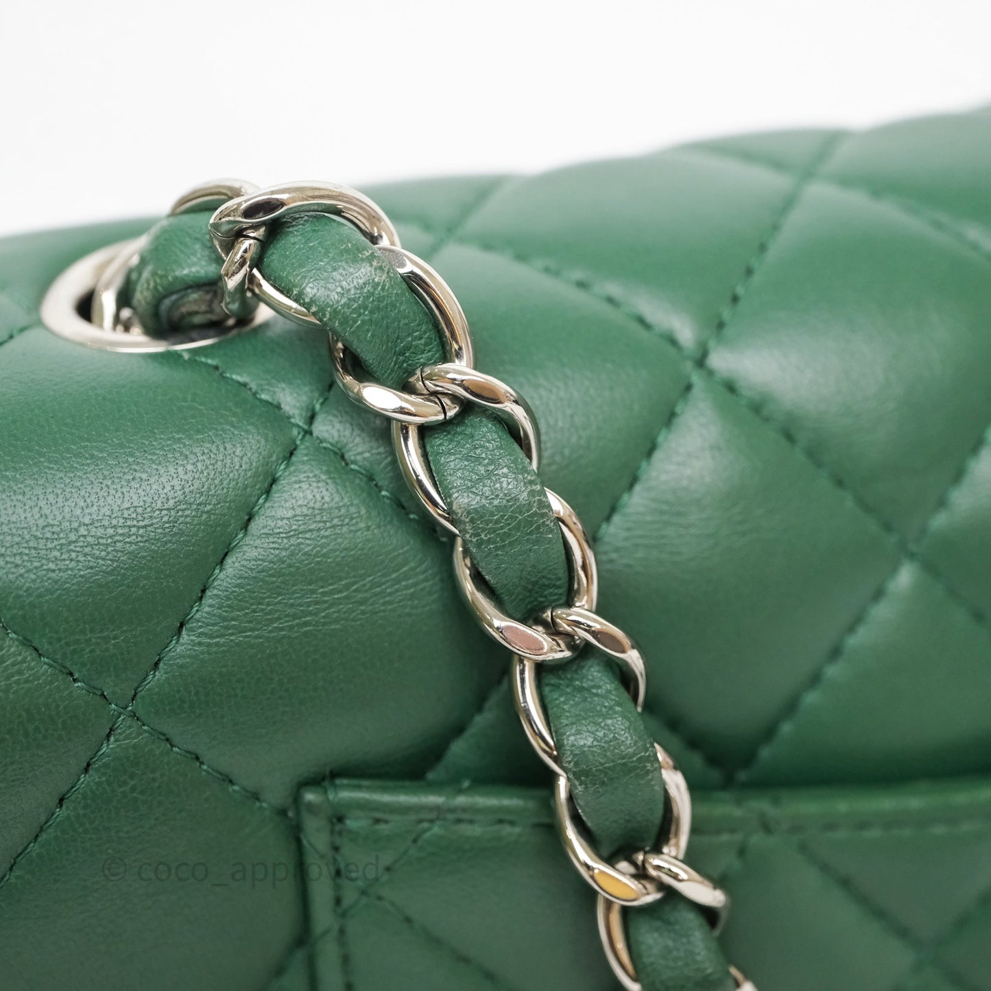 Chanel Quilted Mini Rectangular Green Lambskin Silver Hardware