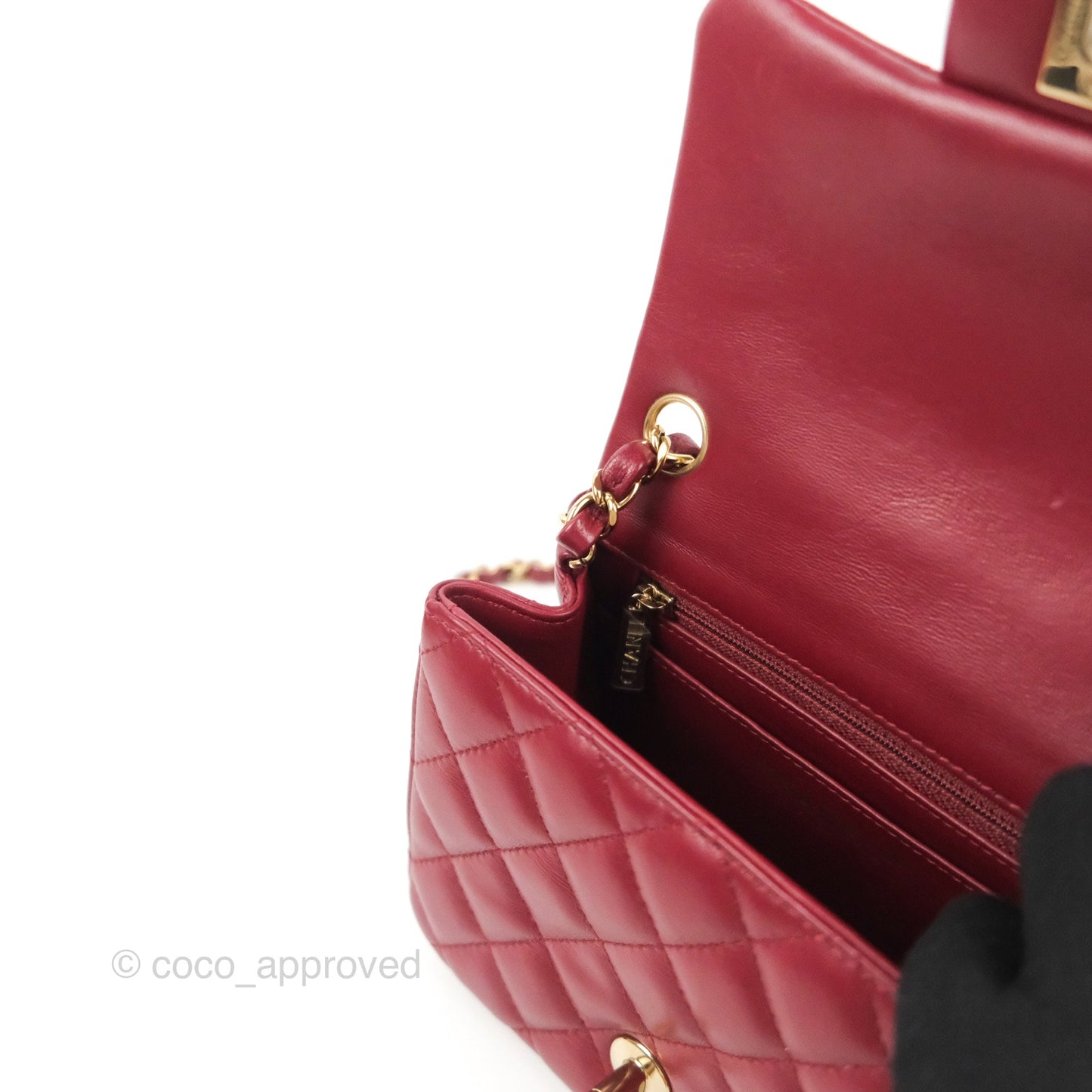 Chanel Quilted Mini Square Flap Red Wine Lambskin Gold Hardware