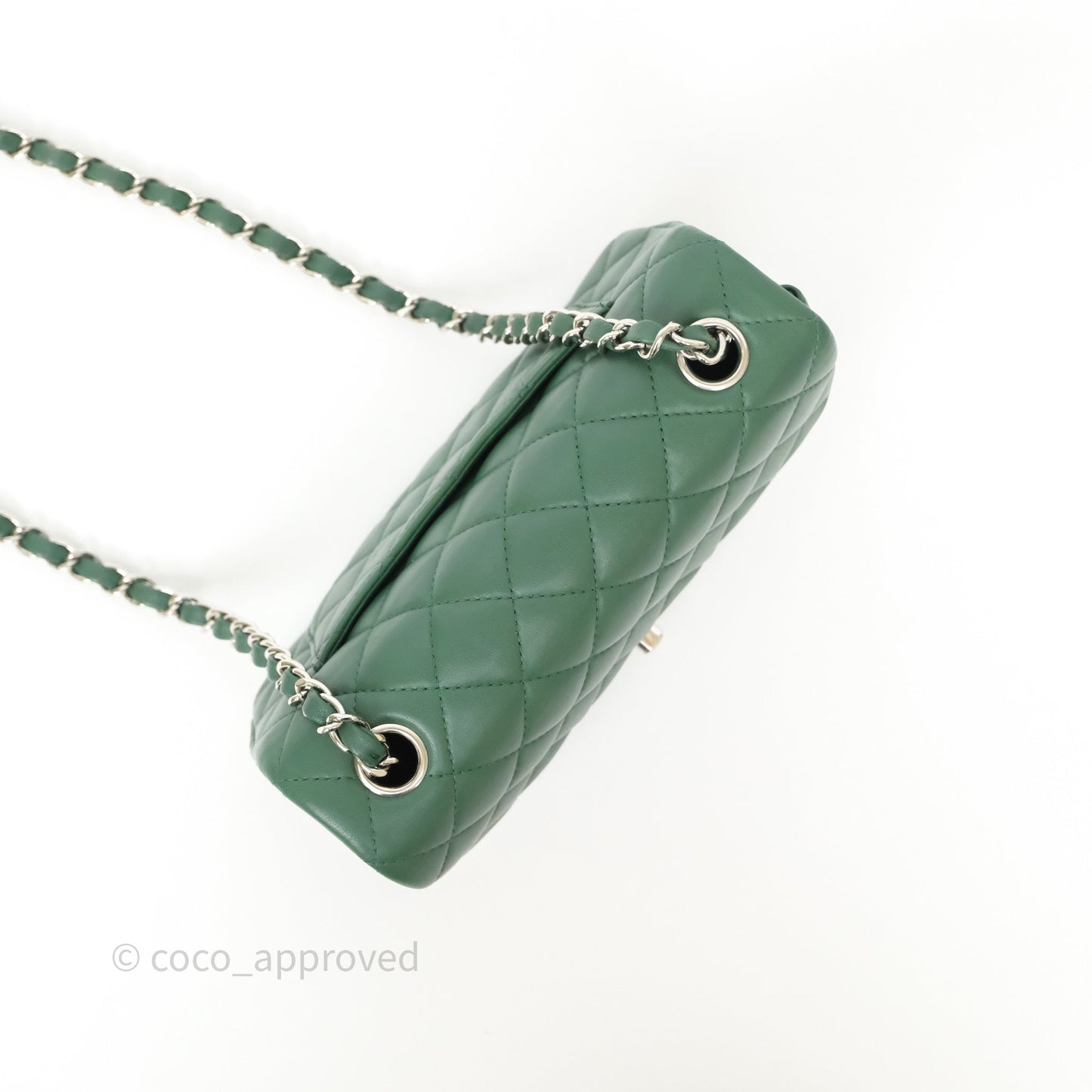 Chanel Quilted Mini Rectangular Green Lambskin Silver Hardware